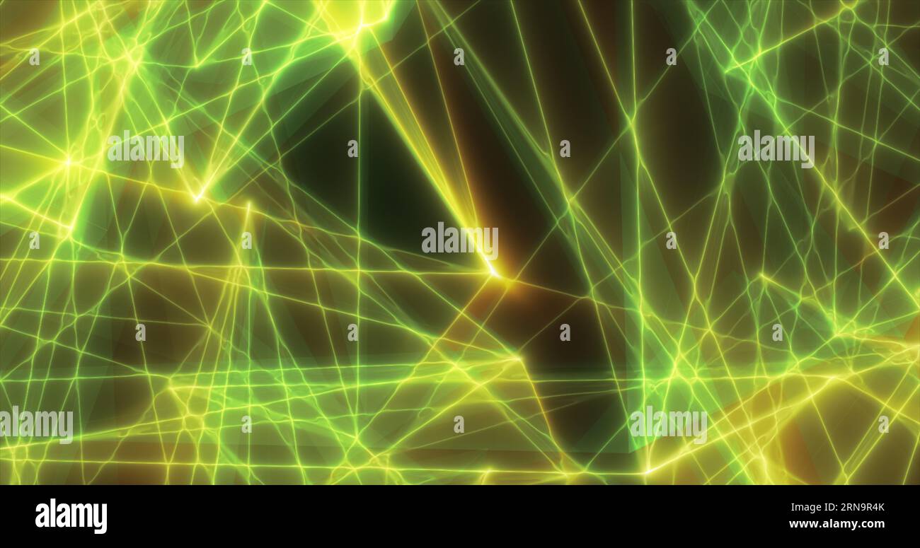 Astratto verde linee di energia triangoli magico luminoso sfondo futuristico hi-tech. Foto Stock