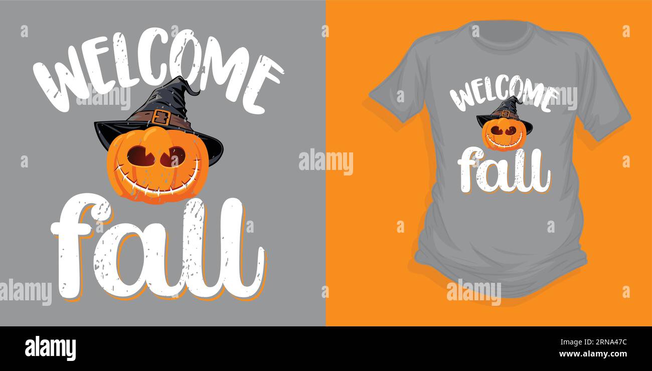 T-shirt tipografica autunnale di benvenuto, t-shirt di Halloween, zucca spezia, t-shirt vettoriale Illustrazione Vettoriale