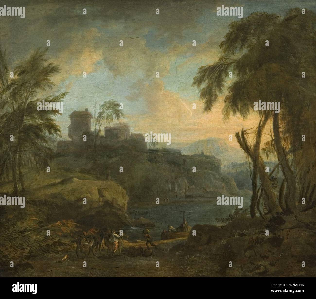 Ideale Landschaft (Abendstimmung) tra il 1700 circa e il 1735 circa di David Richter il Vecchio Foto Stock