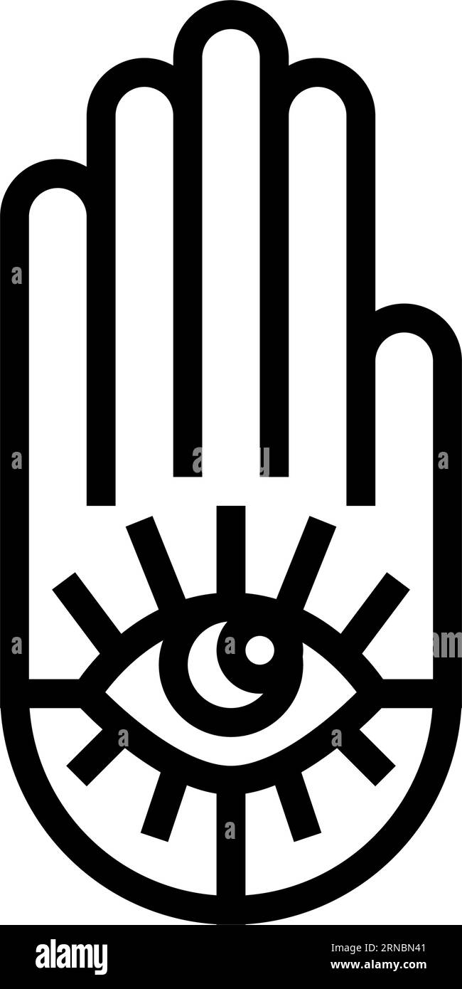 illustrazione vettoriale dell'icona della linea ebraica della mano hamsa Illustrazione Vettoriale