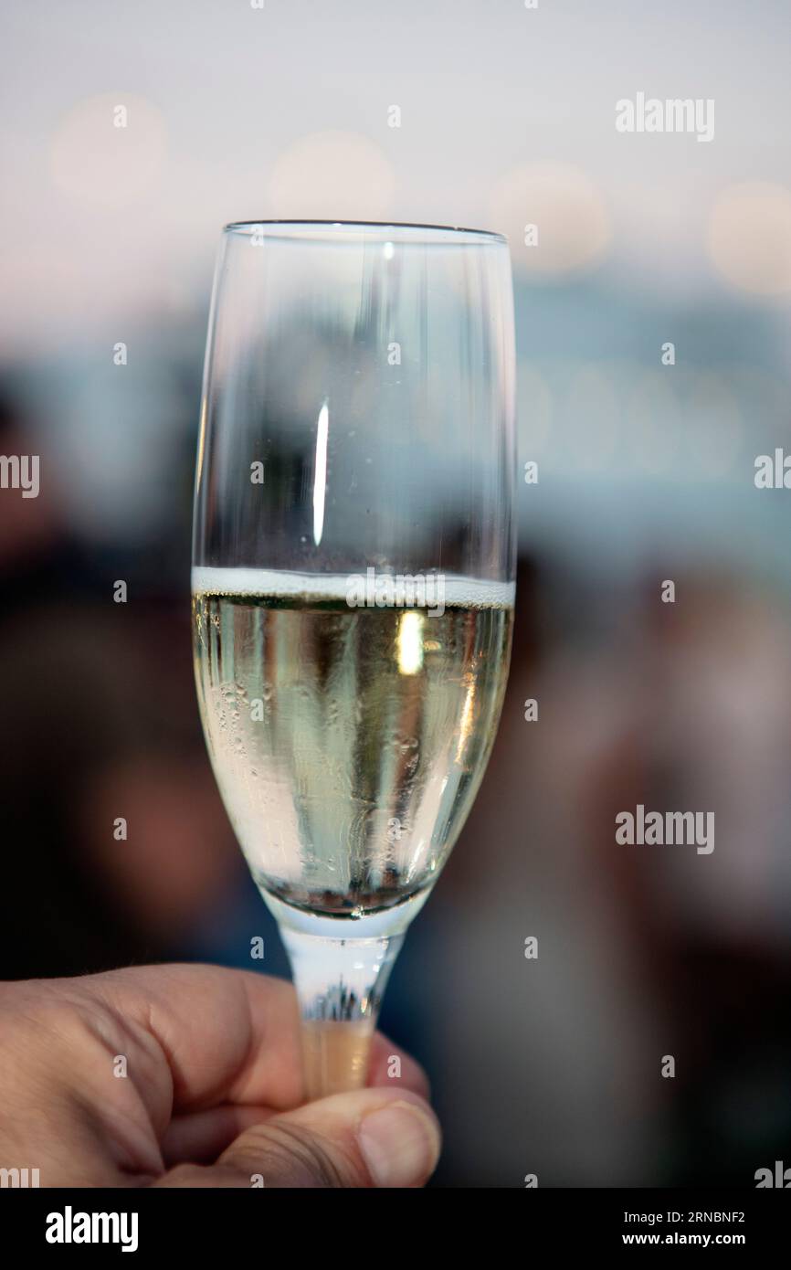 Bicchiere di champagne sul tetto Foto Stock