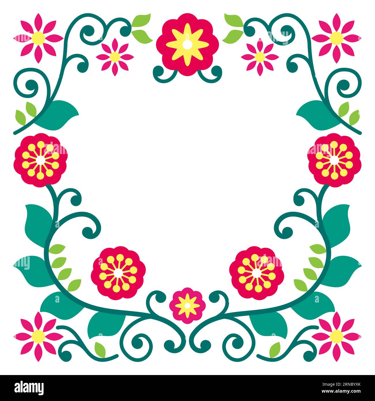 Biglietto d'auguri vettoriale di San Valentino o invito di nozze con cornice floreale e spazio per il testo - modello artistico folk scandinavo con Hear Illustrazione Vettoriale