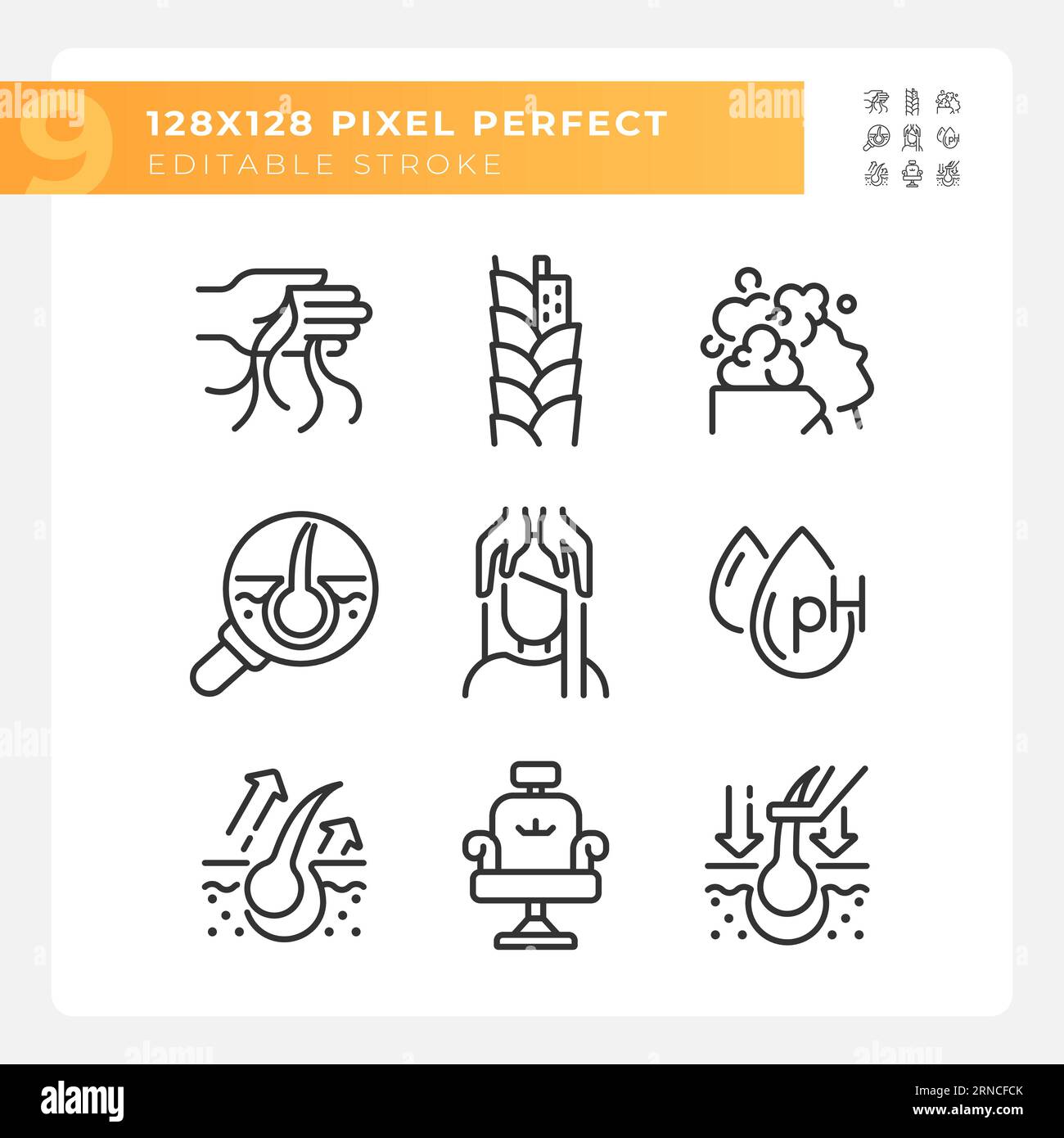Icone delle linee per capelli Perfect Black modificabili Illustrazione Vettoriale