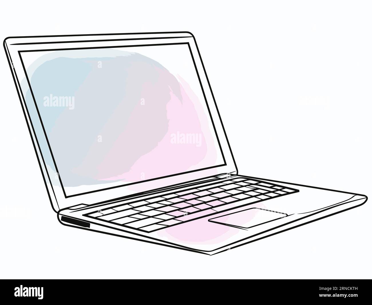 Immagine clip per laptop icona illustrazione grafica clip vettoriale disegnata a mano, nello stile di rosa chiaro e bianco, campo colore bordo rigido Illustrazione Vettoriale