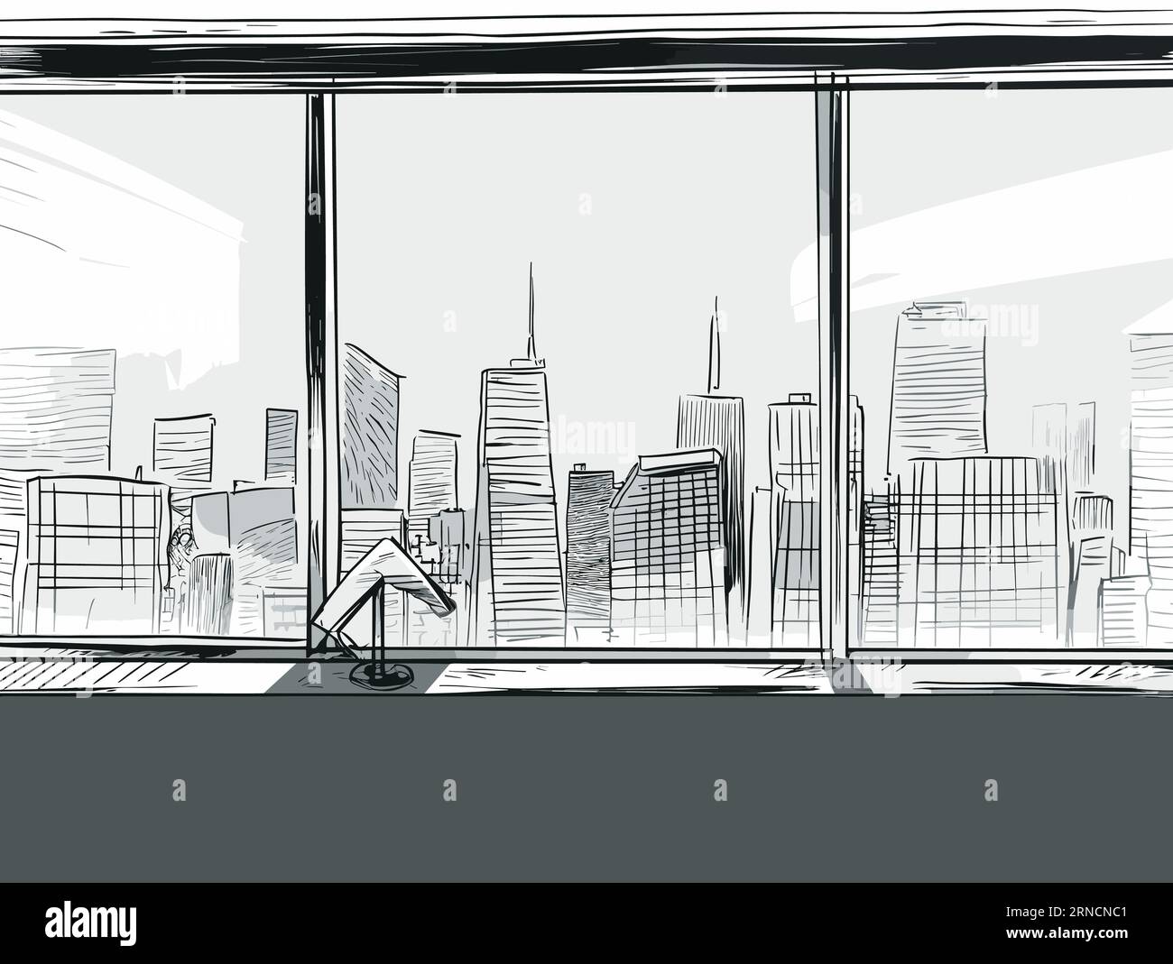 Sketch on Cityscape Office di Dr Wilky, in The Style of Lightbox, Noir Atmosphere, Hazy Landscapes, Contemporary Cartoonish, Contemporary Glass Illustrazione Vettoriale