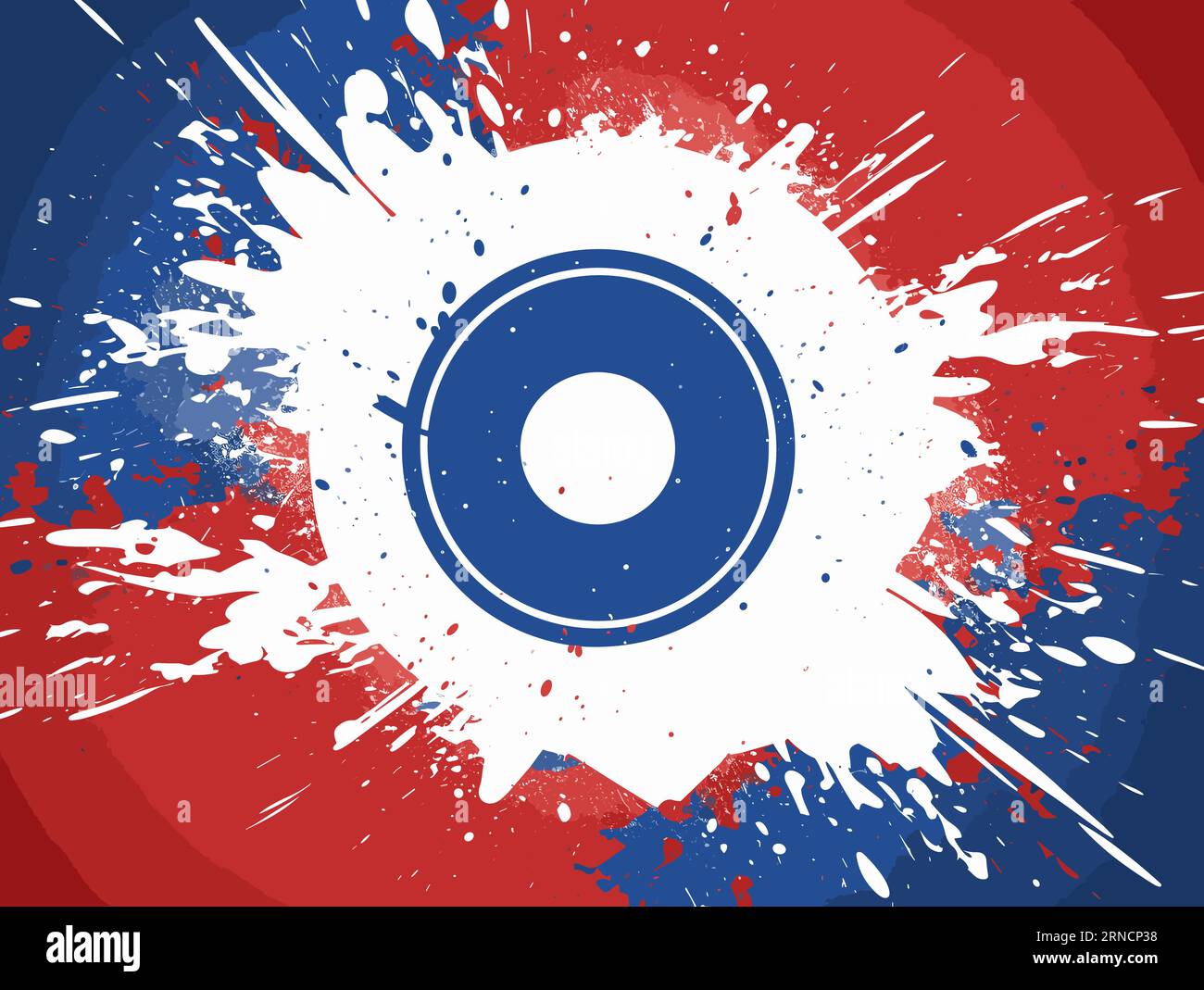 Una bandiera dipinta rossa e blu su un'icona su sfondo bianco, nello stile dell'esplosione del motivo, realismo francese, astrazione circolare, poster dei concerti Illustrazione Vettoriale