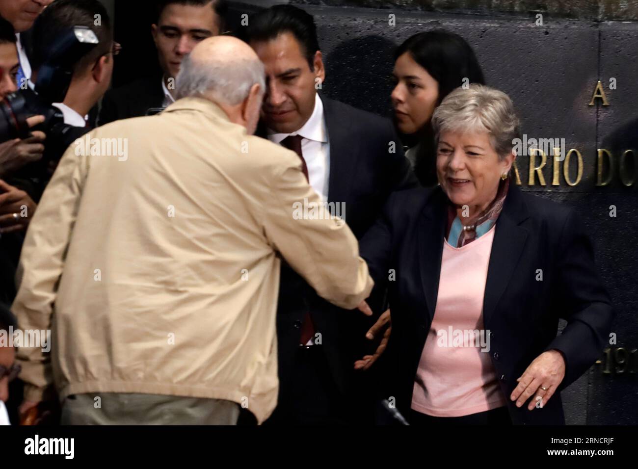 Non esclusiva: 31 agosto 2023, città del Messico, Messico: Il ministro degli Esteri messicano Alicia Barcena arriva all'Antigua Casona de Xicotencatl per incontrare l'ingegno Foto Stock