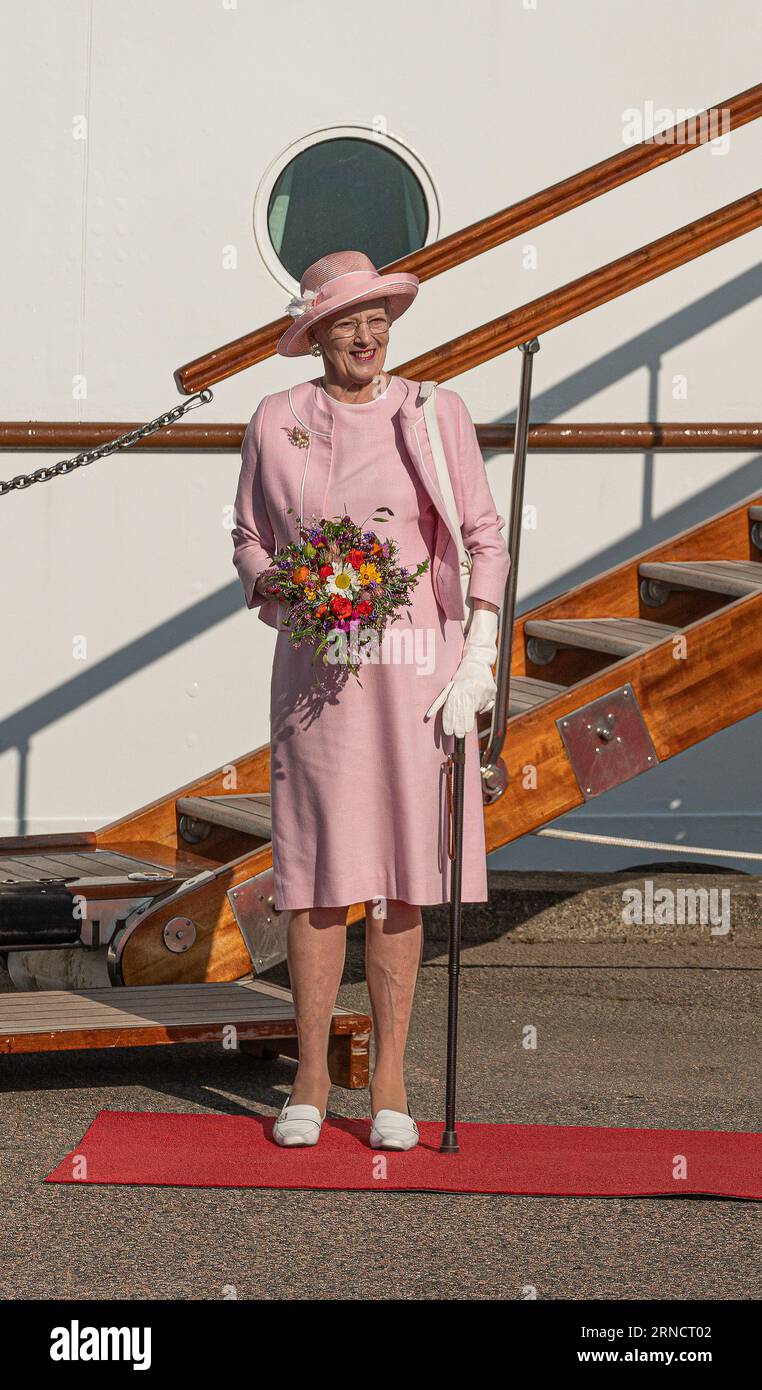 La regina Margherita II di Danimarca abdicò il 14 gennaio 2024 in favore di suo figlio il principe ereditario Federico. 1° settembre 2023 visita a Fredericia. Foto Stock