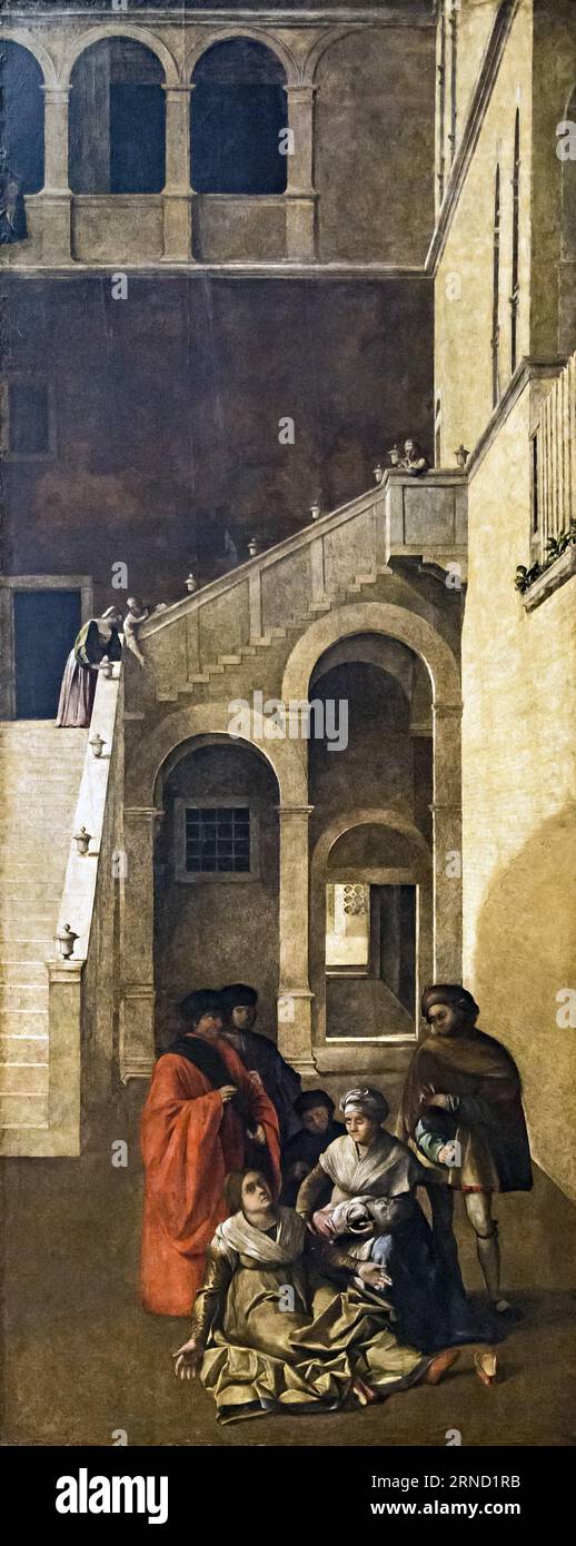 Miracolo della reliquia della Santa Croce dal 1505 al 1510 di Benedetto Rusconi Foto Stock