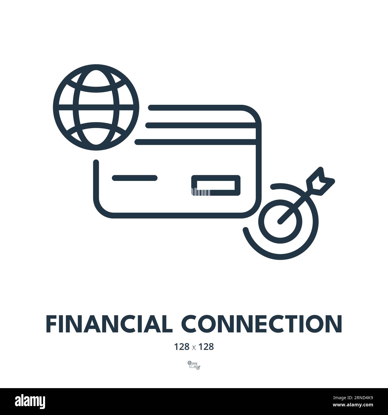 Icona connessione finanziaria. Finanza, mondo, rete. Tratto modificabile. Icona vettore semplice Illustrazione Vettoriale