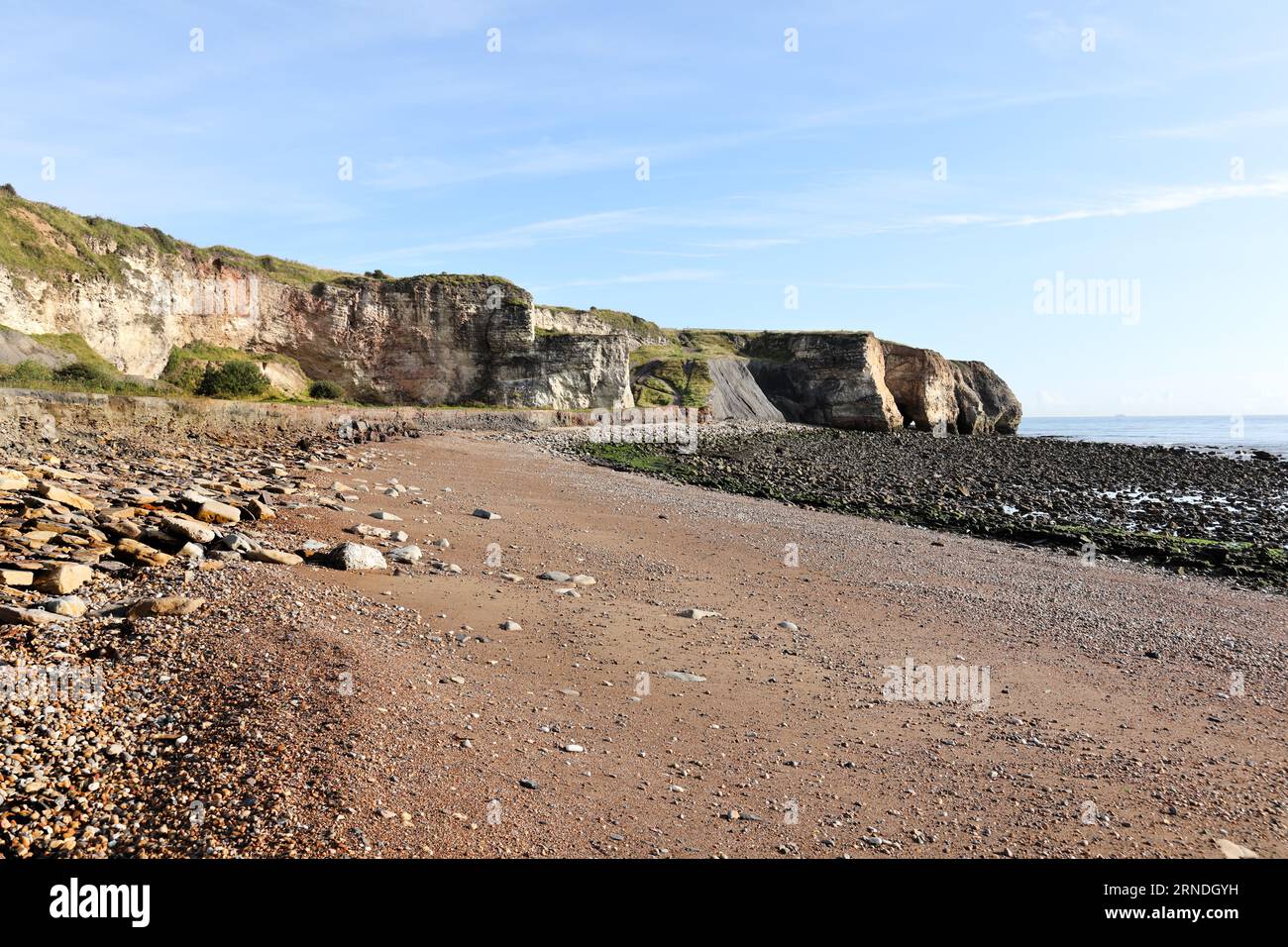 La Blast Beach e la vista verso Nose's Point, Durham Heritage Coast, Seaham, County Durham, Regno Unito Foto Stock