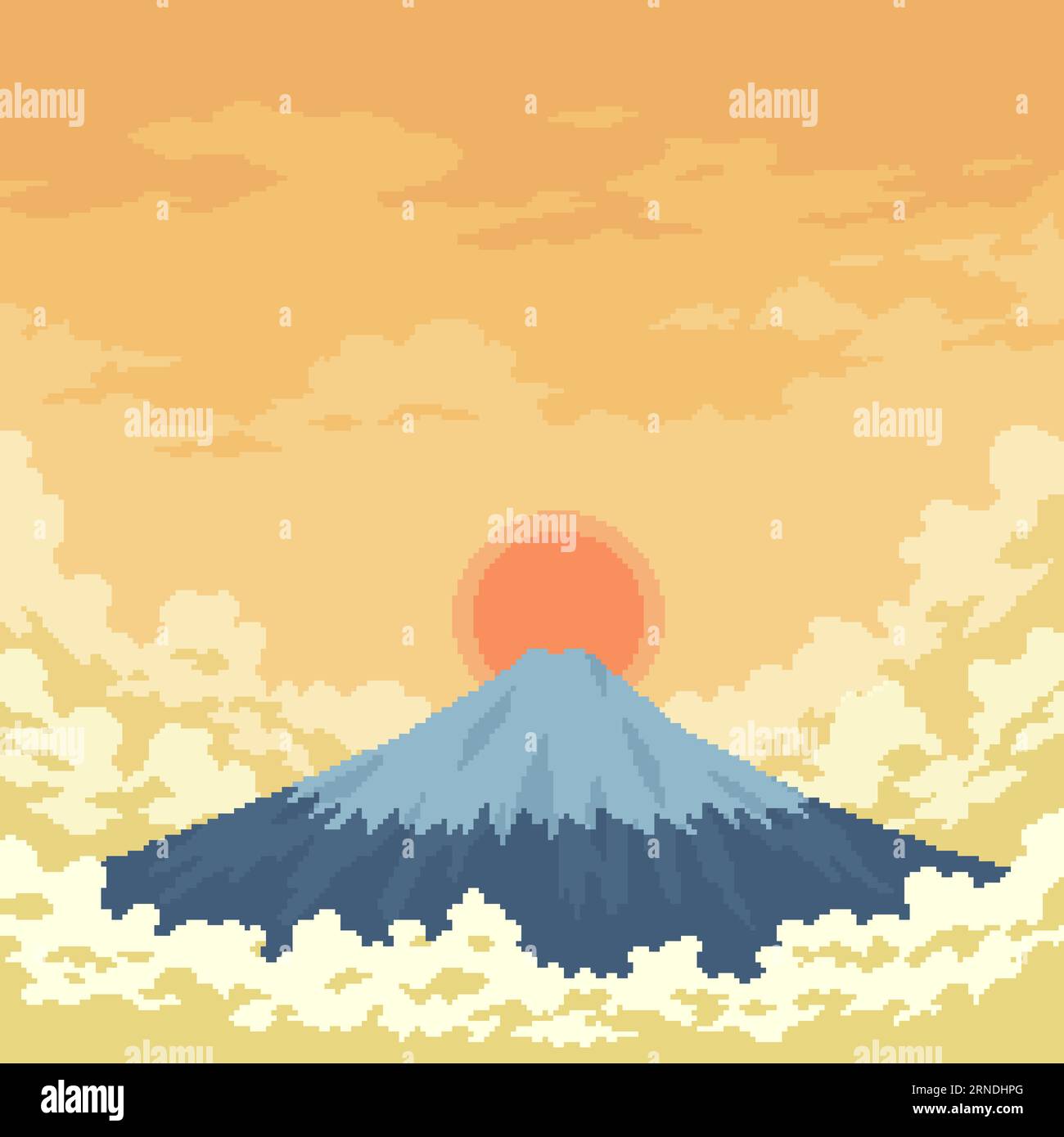 pixel art della montagna del cielo dorato Illustrazione Vettoriale