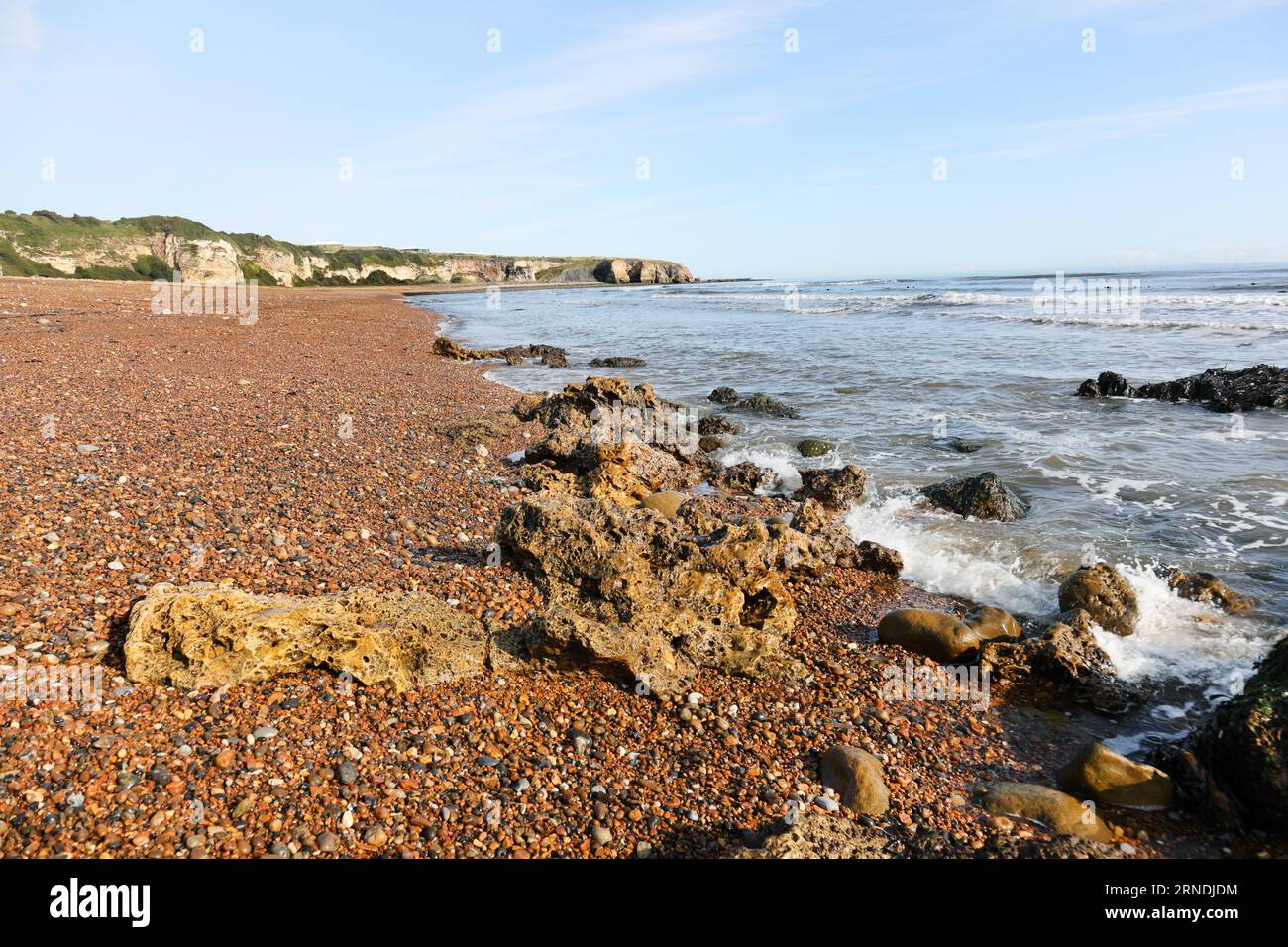 La Blast Beach e la vista verso Nose's Point, Durham Heritage Coast, Seaham, County Durham, Regno Unito Foto Stock