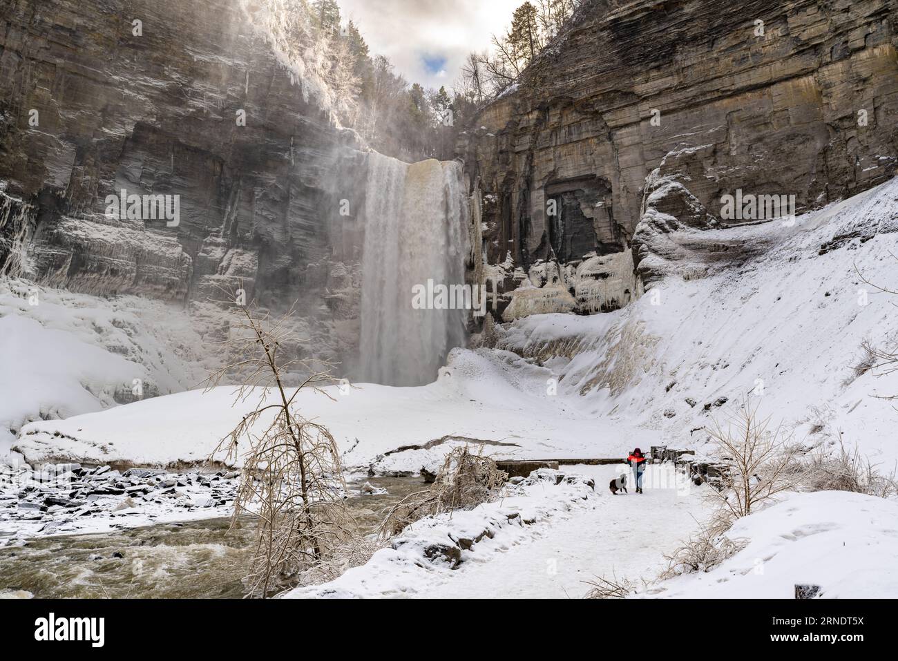 Foto invernale delle Taughannock Falls nella regione dei Finger Lakes, vicino a Ithaca, New York. Foto Stock