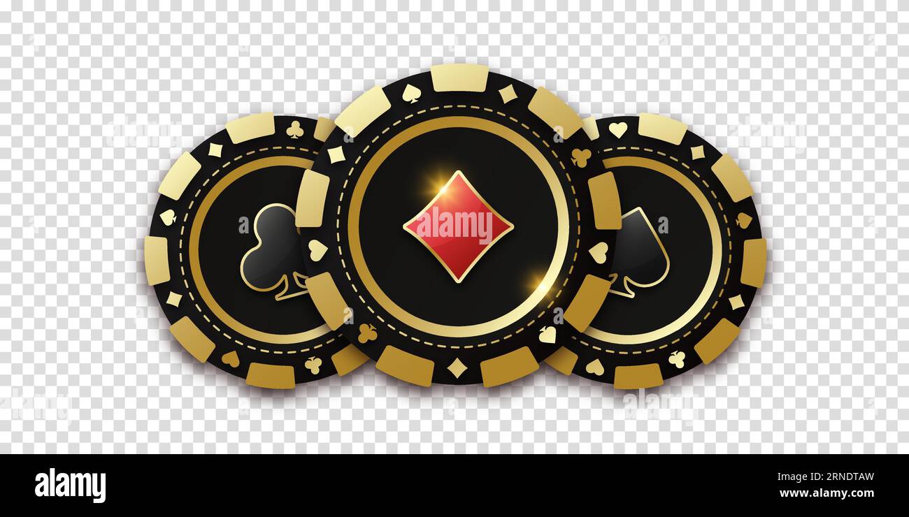 Chip da gioco realistico con la tuta di diamante al centro, gettoni da gioco. Trio di chip o gettone da gioco. Poker o casinò concettuali. Moneta da gioco Illustrazione Vettoriale