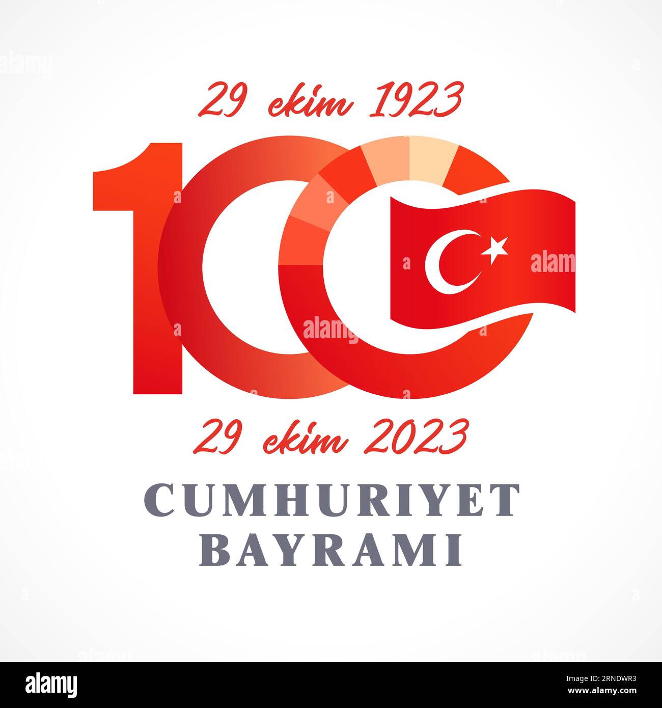 100 anni della Festa della Repubblica della Turchia ottobre 29. Numero creativo 100. Bandiera dello Stato turco. banner del 100° anniversario 1923-2023. Design rosso. Social media Illustrazione Vettoriale