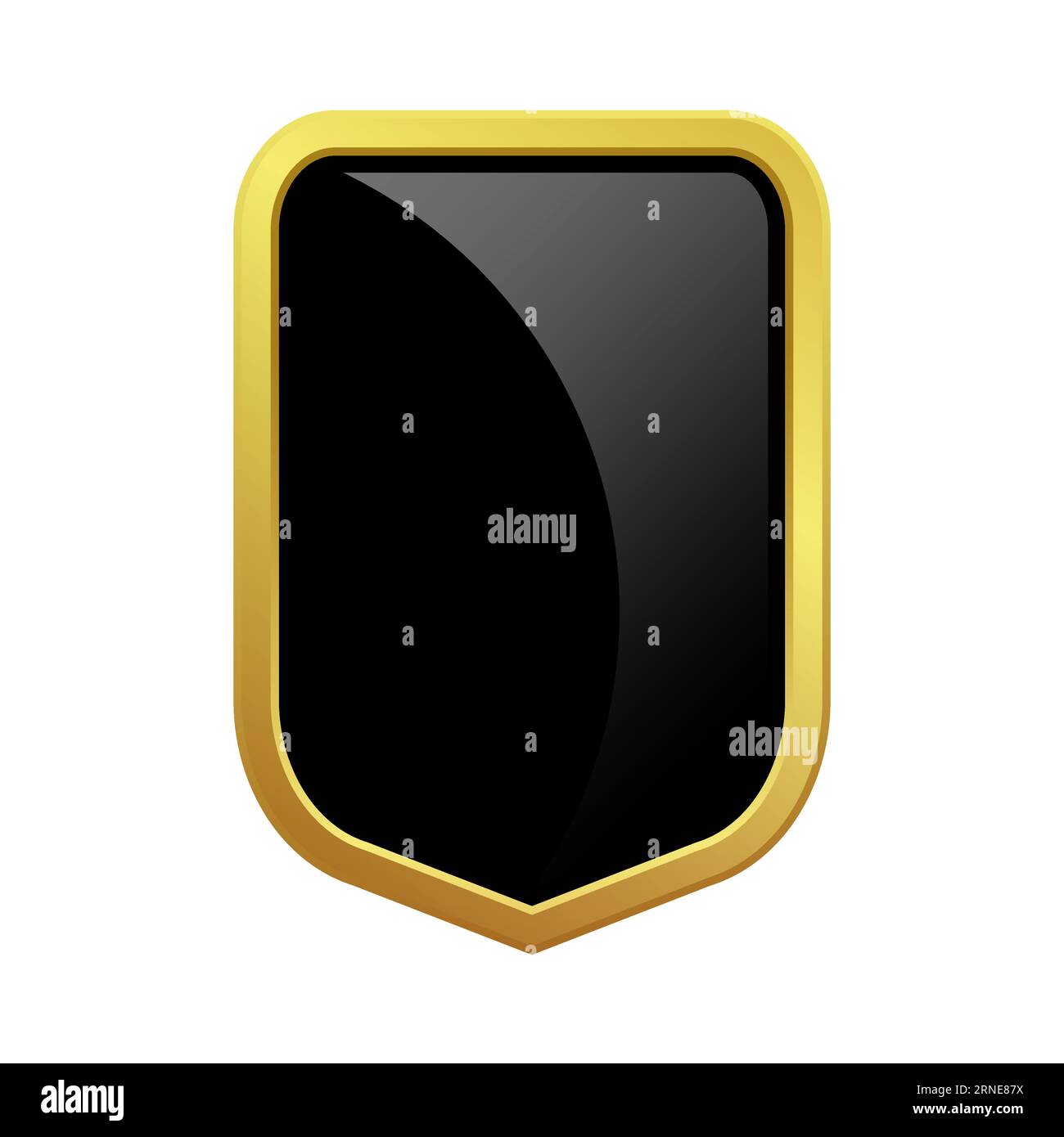 Scudo nero con cornice dorata lucida. Elemento di design VIP Luxury con logo. Logotipo medievale. Applicare il cartello con l'icona in metallo. Illustrazione clipart vettoriale attivata Illustrazione Vettoriale