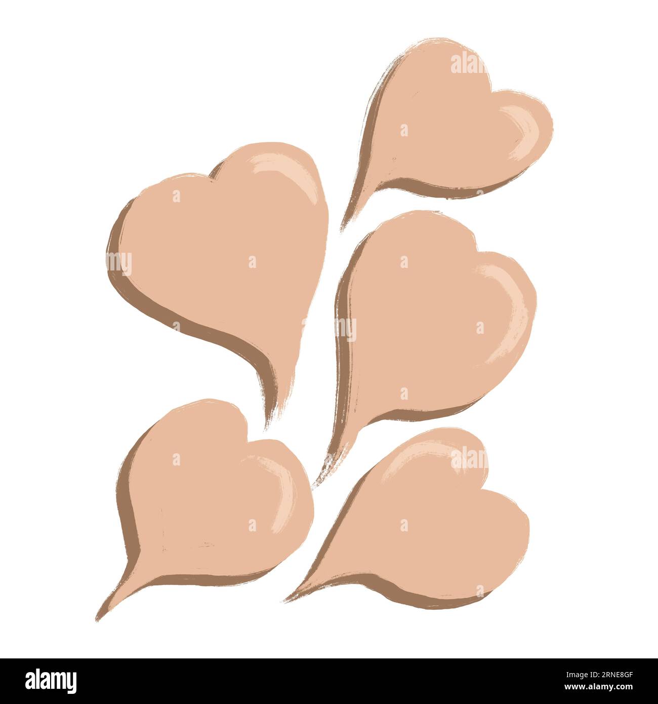 Illustrazione disegnata a mano di cuori beige marrone. San Valentino ama l'amicizia, l'elegante colore del caffè, il moderno concetto di romanticismo irregolare, come la passione per gli appuntamenti Foto Stock