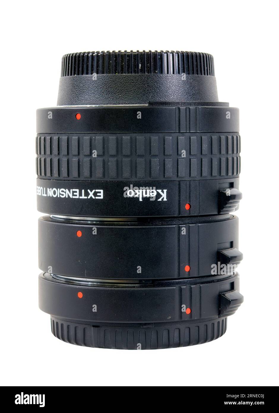 Tubi di prolunga Kenko. Un accessorio fotografico. Oggetto isolato su sfondo bianco Foto Stock
