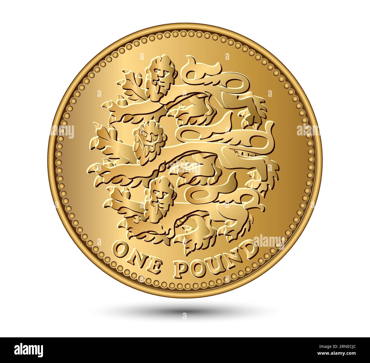 Moneta britannica da una sterlina con tre leoni. Illustrazione vettoriale. Illustrazione Vettoriale