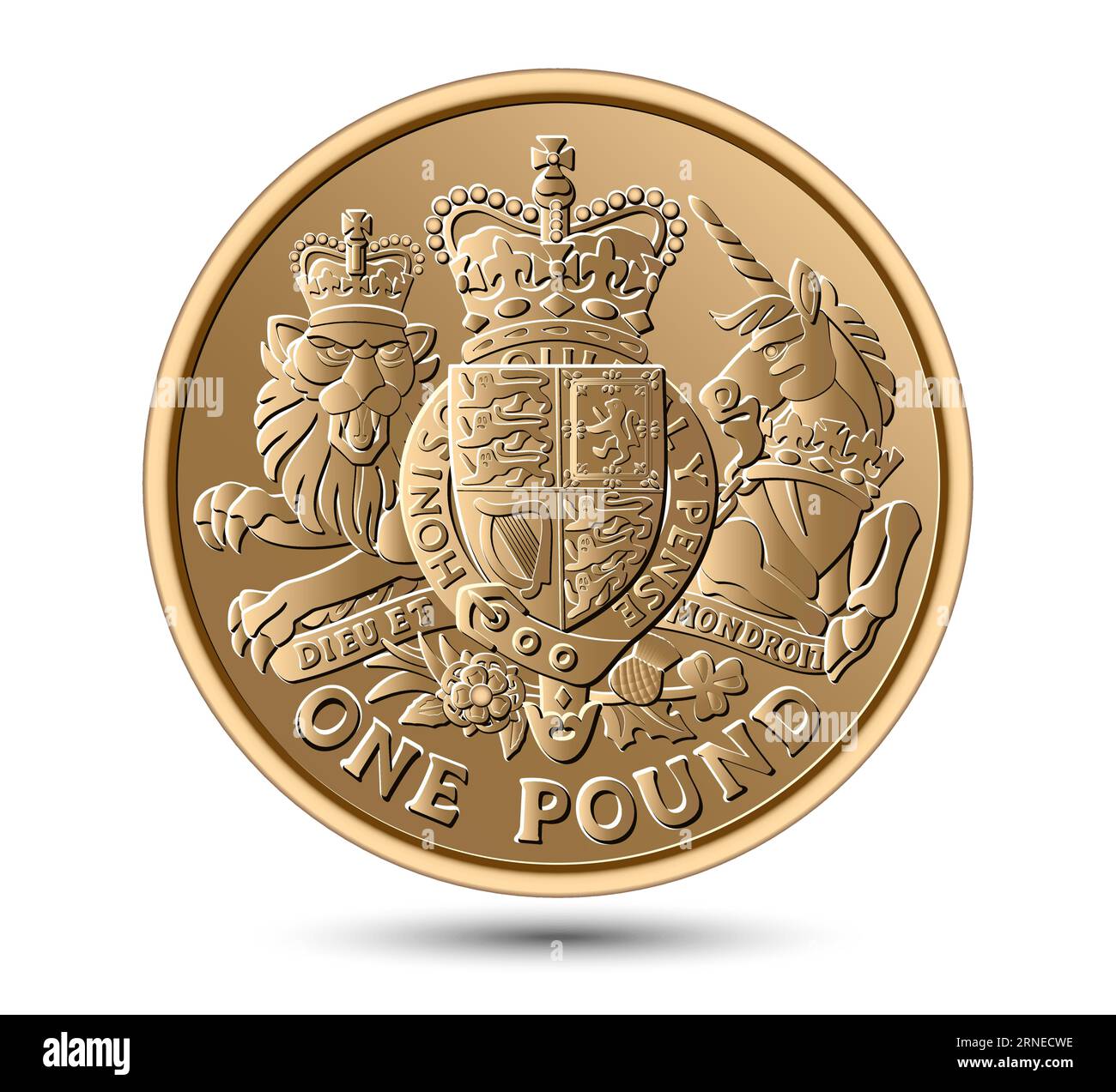 Great Britain Gold One Pound Royal Arms 2015. Illustrazione vettoriale. Illustrazione Vettoriale