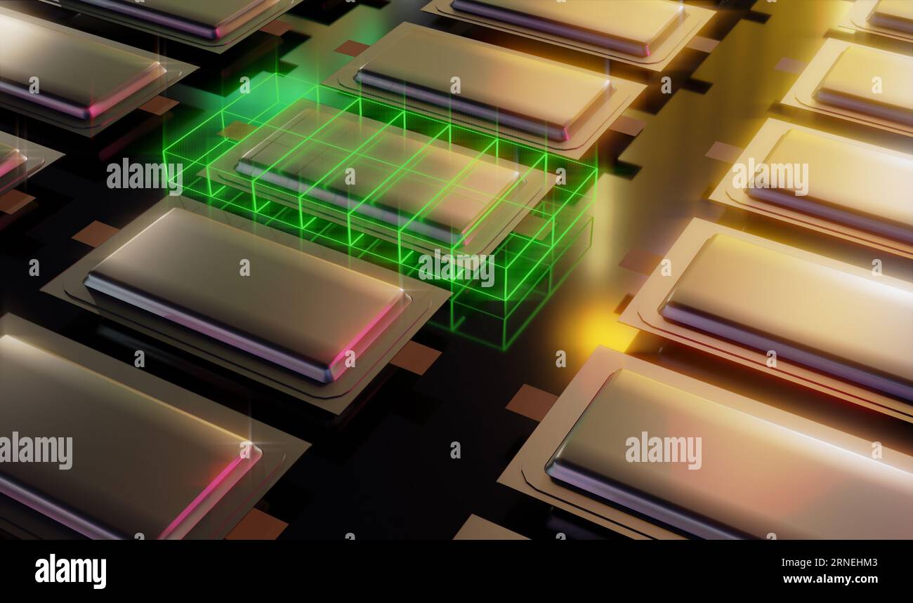 Design delle batterie allo stato solido, rendering delle illustrazioni 3d. Foto Stock