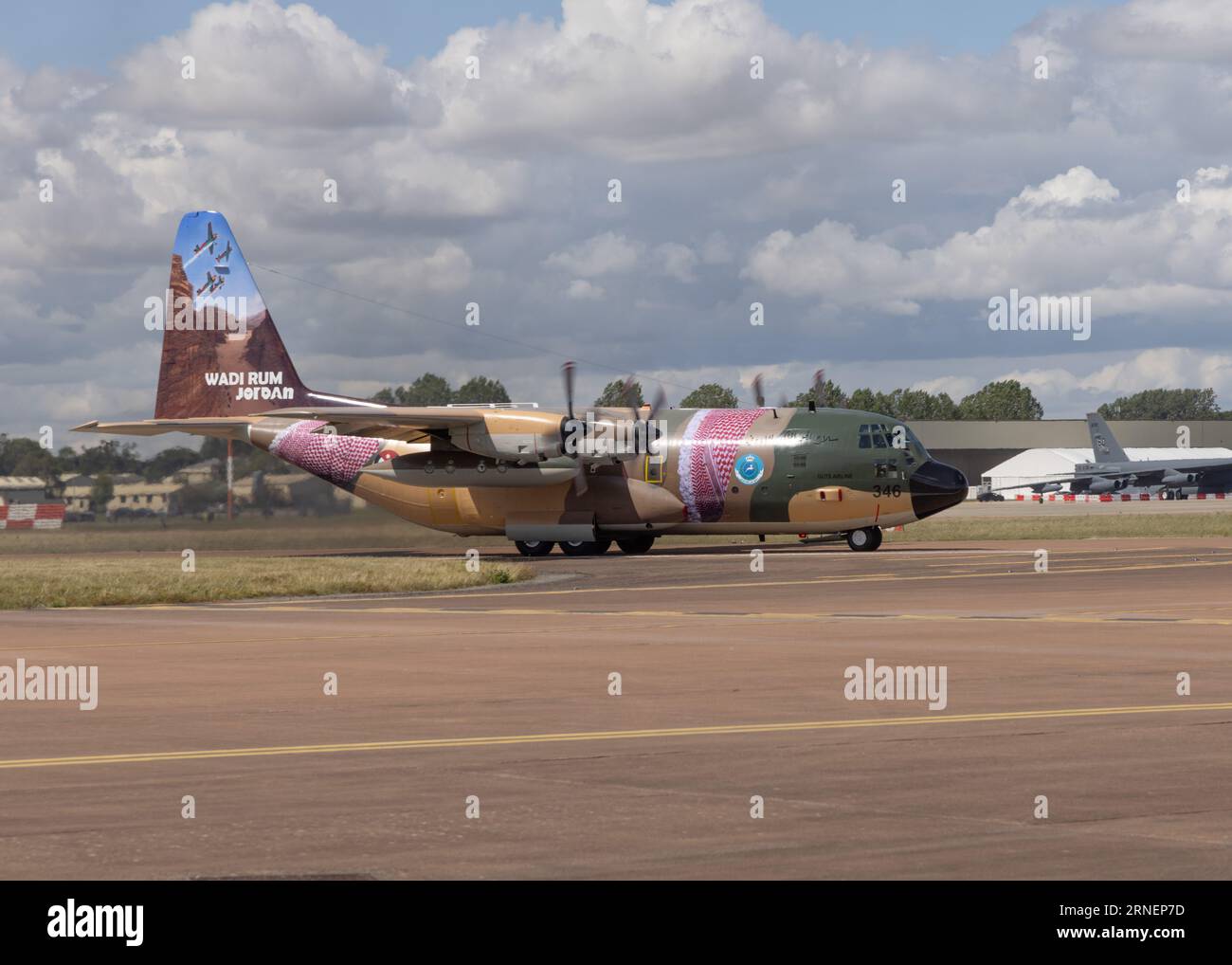 Un Lockheed Hercules C-130H giordano si prepara a lasciare il Royal International Air Tattoo del 2023 Foto Stock