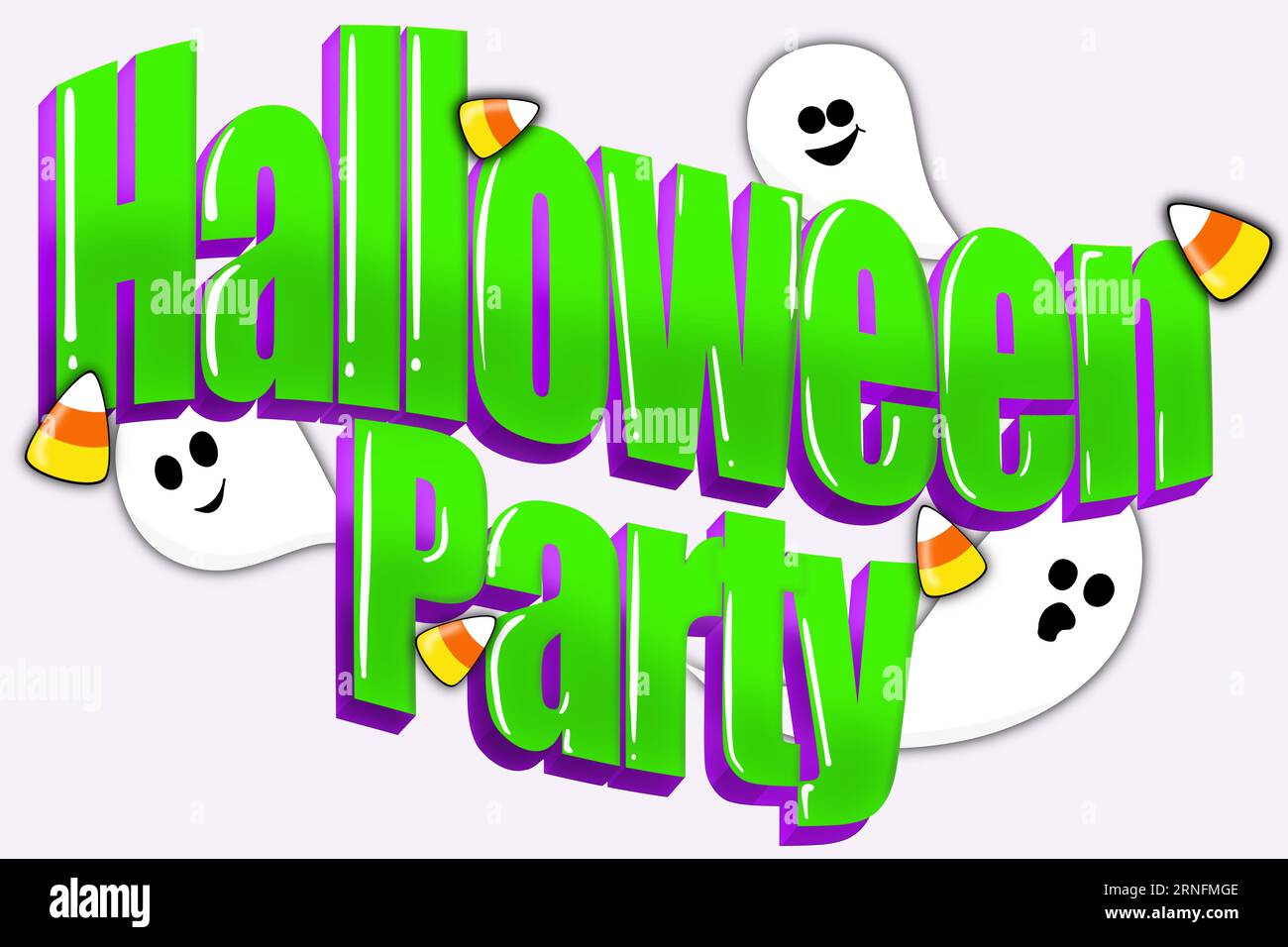 Illustrazione della festa di Halloween con simpatici fantasmi e caramelle di mais Foto Stock