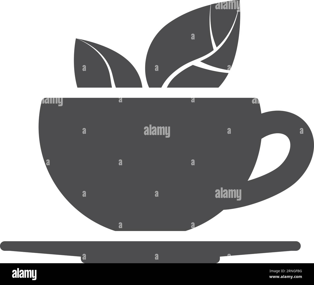 Icona nera della tazza da tè. Foglie aromatizzate in tazza di ceramica Illustrazione Vettoriale