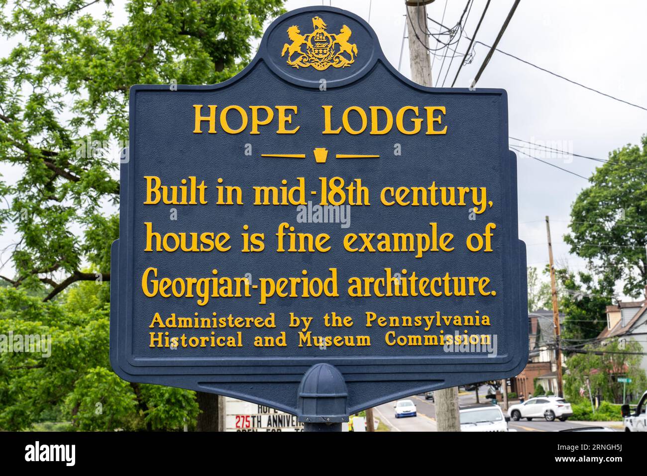 Fort Washington, Pennsylvania - 3 giugno 2023: Hope Lodge Pennsylvania State Historical Marker Foto Stock