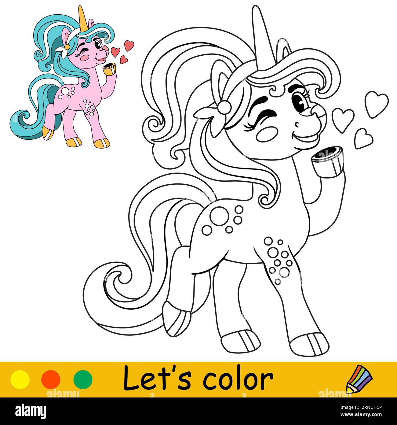 Cartoon unicorn kids coloring book page vector 9 Illustrazione Vettoriale