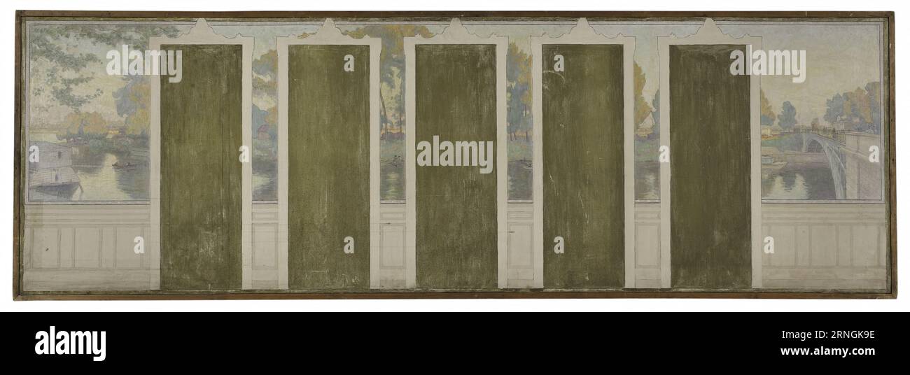 Esquisse pour la salle des mariages de la mairie d'Asnières : la Seine au pont d'Asnières circa 1900 di Henry Bouvet Foto Stock
