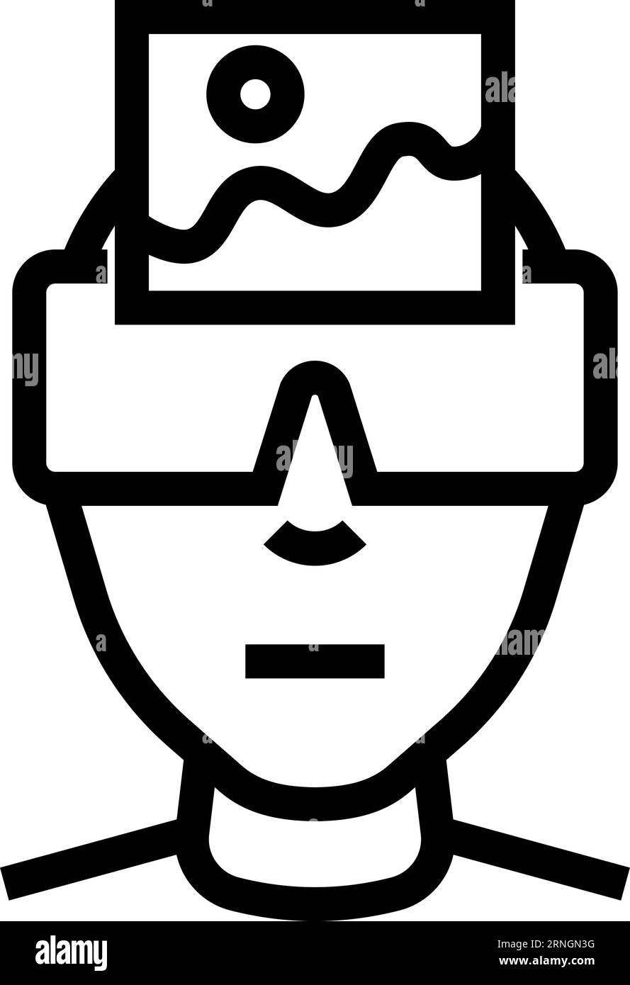 Uomo con visore vr che guarda l'immagine. Icona futuristica della tecnologia Illustrazione Vettoriale