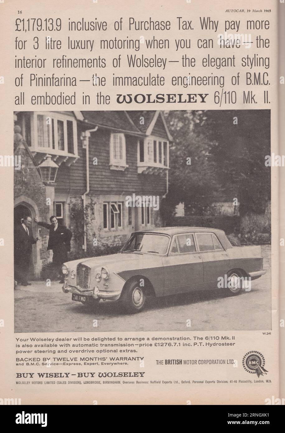 La pubblicità vintage della British Motor Corporation Limited. Foto Stock