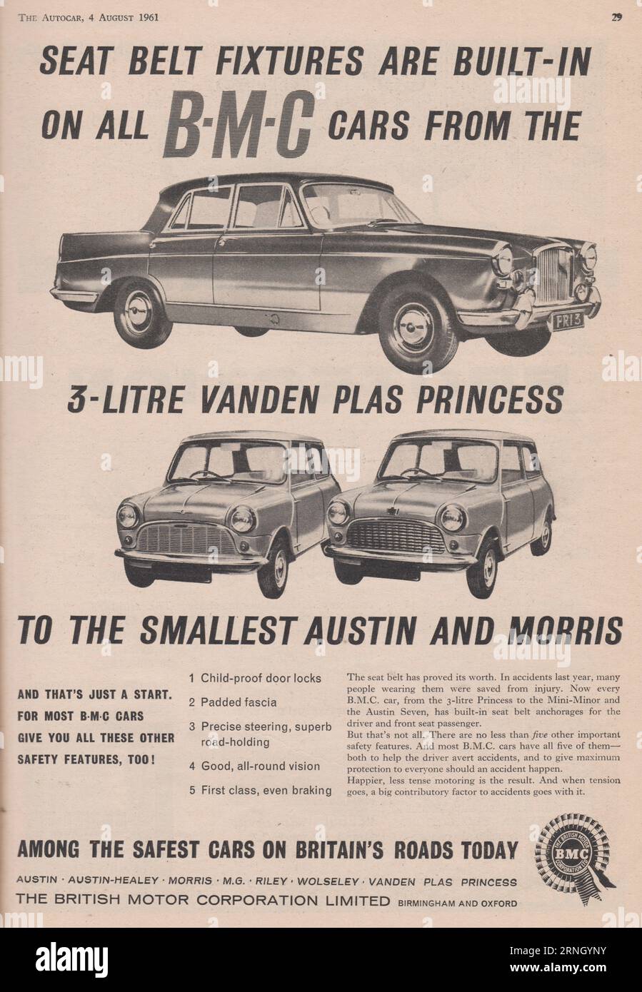 La pubblicità vintage della British Motor Corporation Limited. Foto Stock