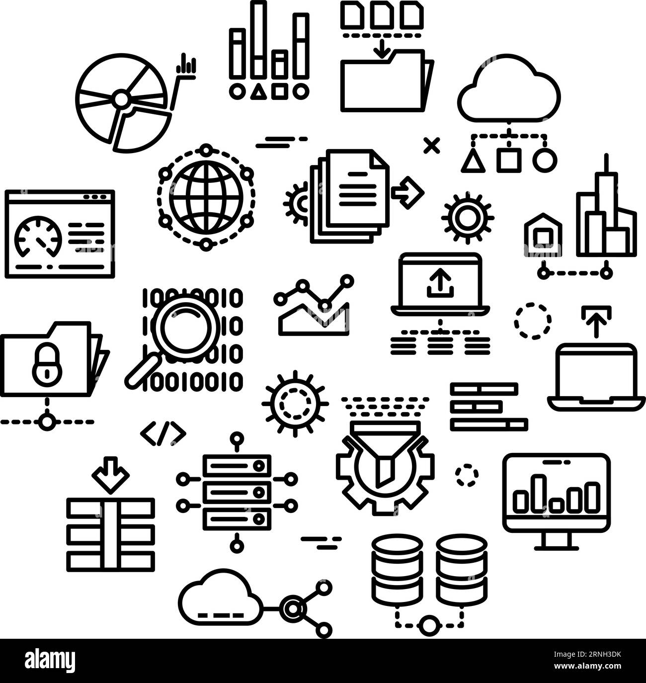 Set di icone per i big data. Tecnologie per server informatici Illustrazione Vettoriale