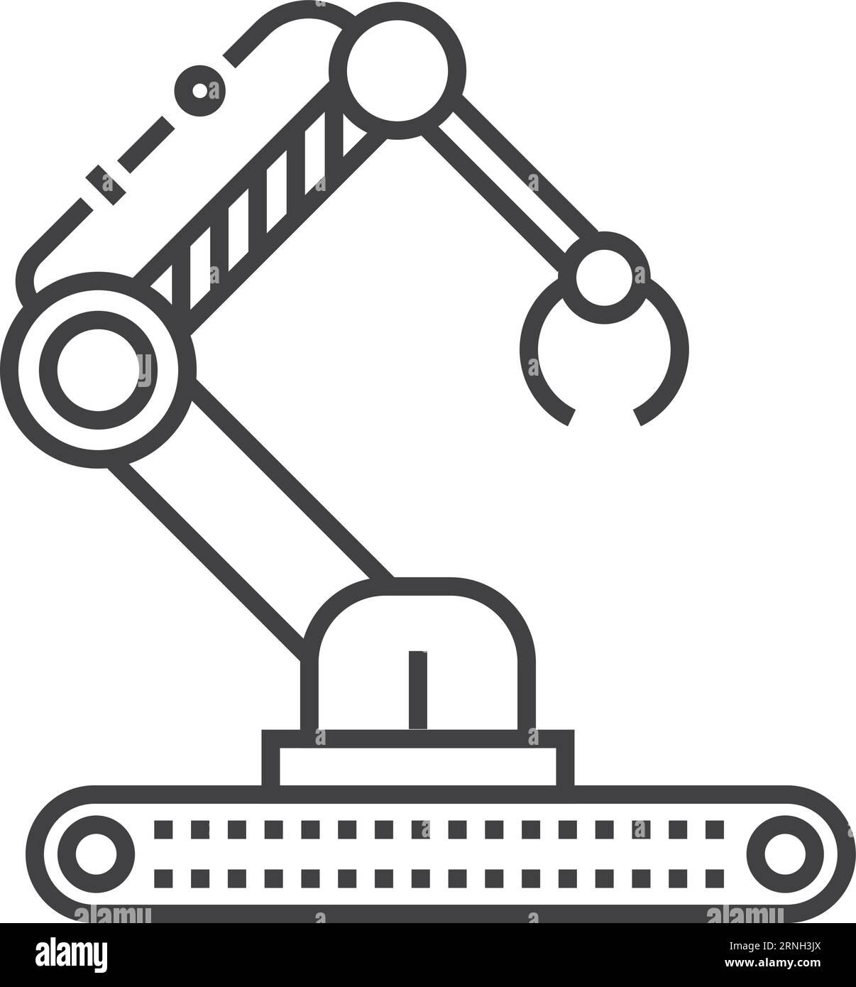 Braccio robotico industriale. Icona lineare della tecnologia di fabbricazione Illustrazione Vettoriale