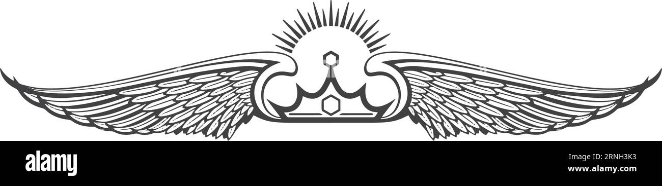 Logo vintage Wings. Incisione della corona. Badge retro Illustrazione Vettoriale