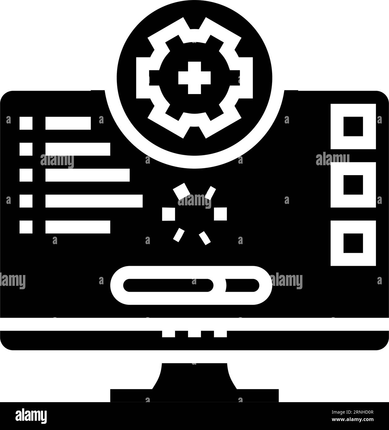 gli aggiornamenti software riparano l'illustrazione vettoriale dell'icona glifo del computer Illustrazione Vettoriale