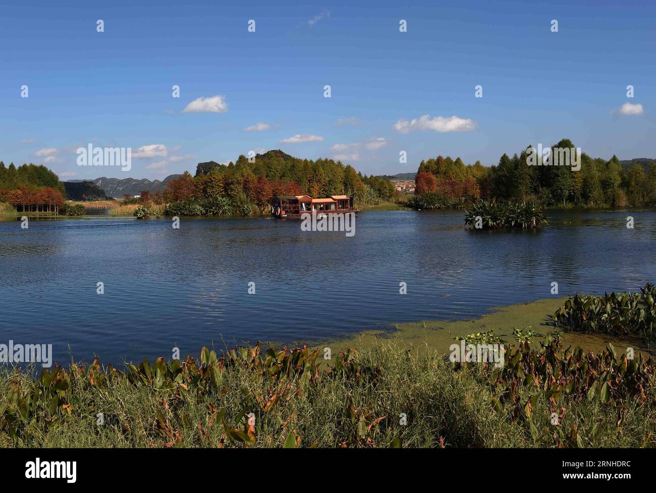 (161112) -- QIUBEI, 11 novembre 2016 -- foto scattata l'11 novembre 2016 mostra il paesaggio del Parco paludoso di Puzhehei nella contea di Qiubei, nella provincia dello Yunnan della Cina sud-occidentale. Con una superficie di oltre mille ettari, il Puzhehei Wetland Park ospita oltre 200 specie di uccelli. )(wsw) CHINA-YUNNAN-PUZHEHEI WETLAND PARK (CN) YangxZongyou PUBLICATIONxNOTxINxCHN Qiubei 11 novembre 2016 la foto scattata L'11 novembre 2016 mostra lo scenario del Puzhehei Wetland Park nella contea di Qiubei nella provincia dello Yunnan della Cina sudoccidentale che copre una superficie di oltre mille ettari Puzhehei Wetland Park ospita oltre 200 specie uccelli Foto Stock