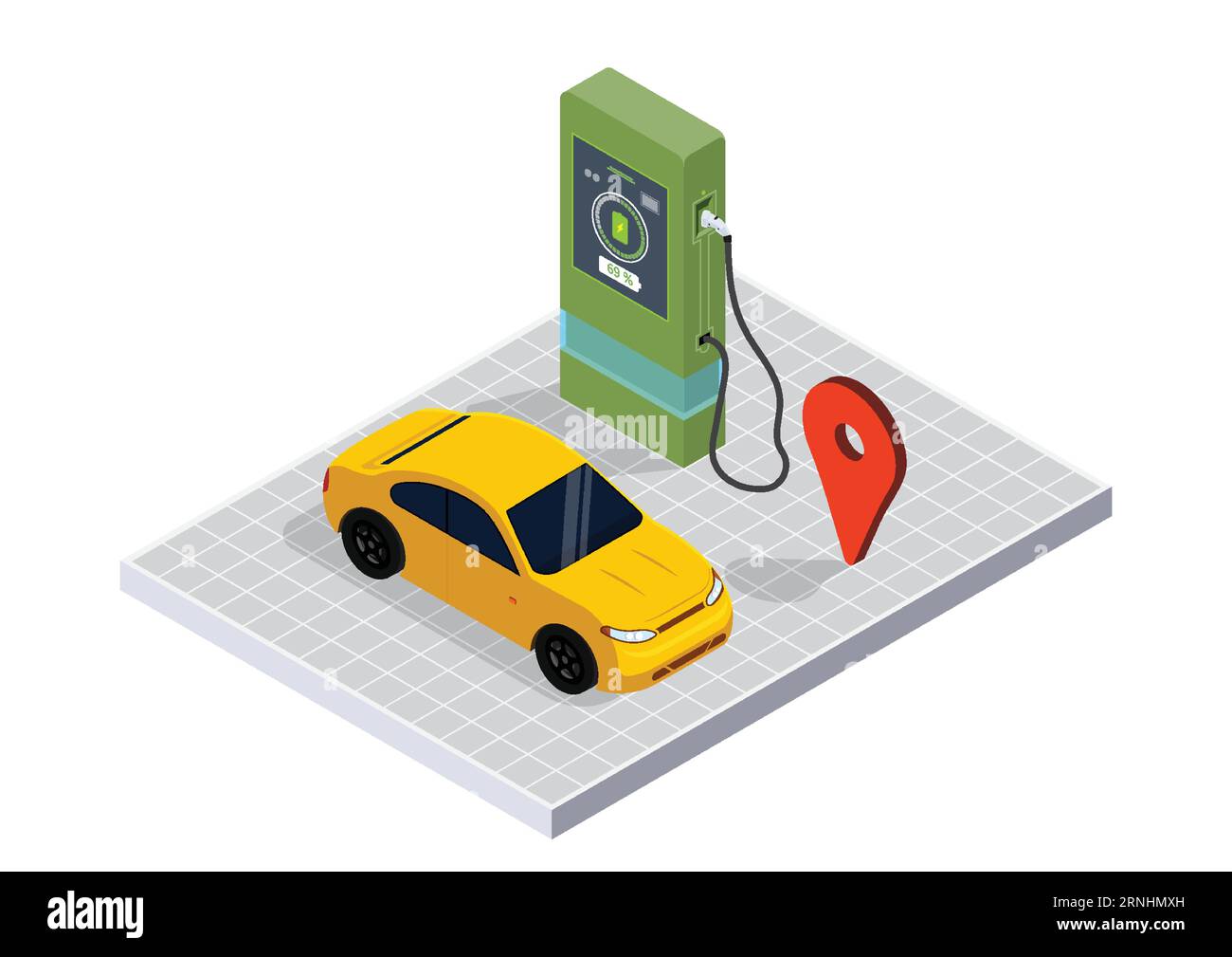 Charging station vector web banner template. Isometric electric recharging point. illustrator vector. Illustrazione Vettoriale