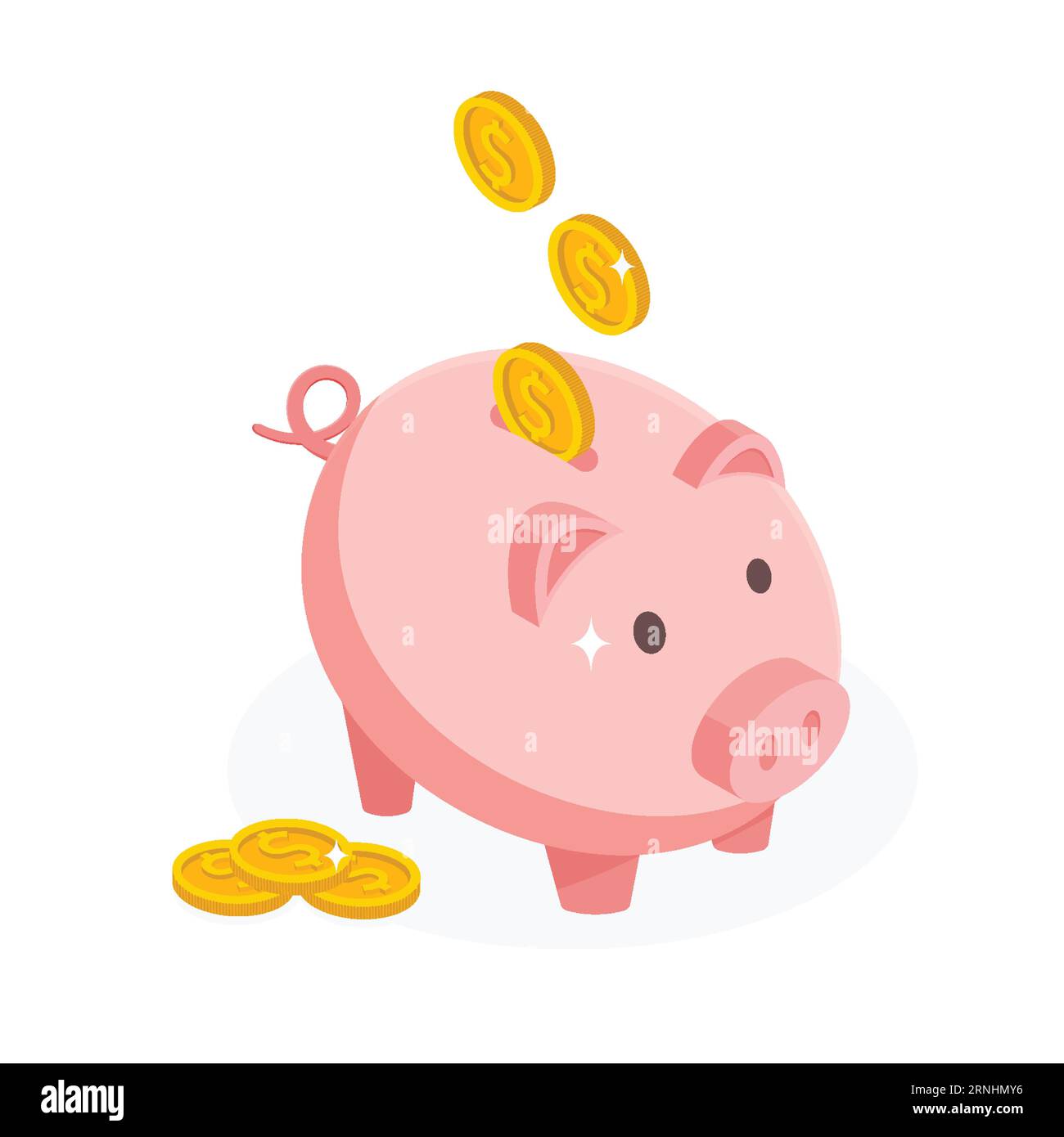 Maialino con moneta. Icona risparmio o accumulo di denaro, investimento. Icona salvadanaio in stile isometrico. vettore di illustrator. Illustrazione Vettoriale