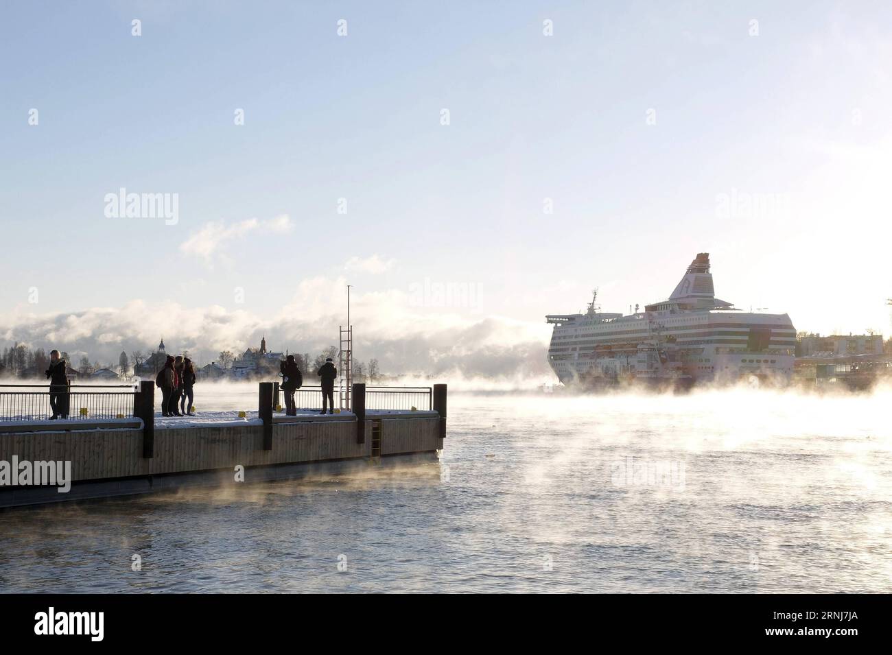 HELSINKI, 5 gennaio 2017 -- fumo di mare si vede nel porto meridionale di Helsinki, Finlandia, 5 gennaio 2017. Nei primi giorni del nuovo anno, la Finlandia ha subito un improvviso calo delle temperature invernali. Le autorità hanno dato avvisi di gelo per ricordare ai residenti di tenersi al caldo ed evitare rischi di impatto sulla salute. Nella capitale Helsinki, situata nella zona della costa meridionale, la temperatura è scesa a meno di 19 gradi Celsius il primo venerdì, mentre a Muonio, nella Lapponia nord-occidentale, la temperatura è stata meno di 40 gradi Celsius il giovedì. ) (DJJ) FINLANDIA-HELSINKI-IMPROVVISO CALO DI TEMPERATURA Foto Stock