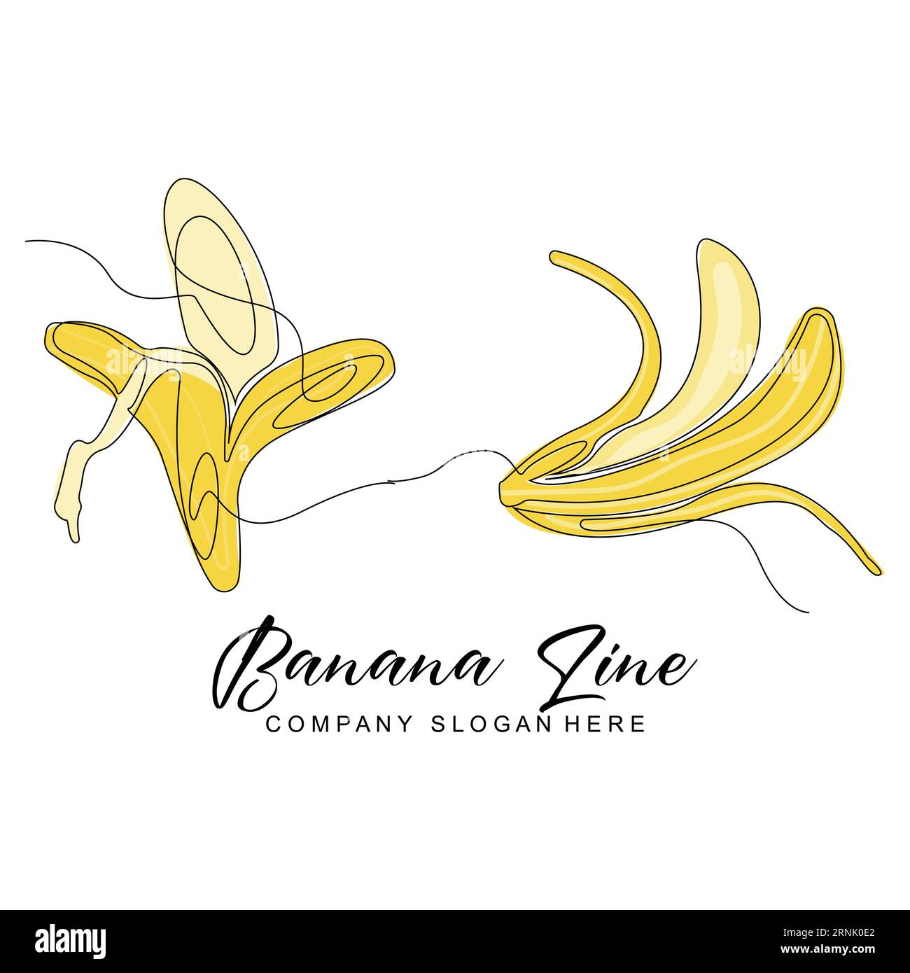 Logo banana, vettoriale frutta con stile grafico della linea, illustrazione della carta del marchio del prodotto Illustrazione Vettoriale