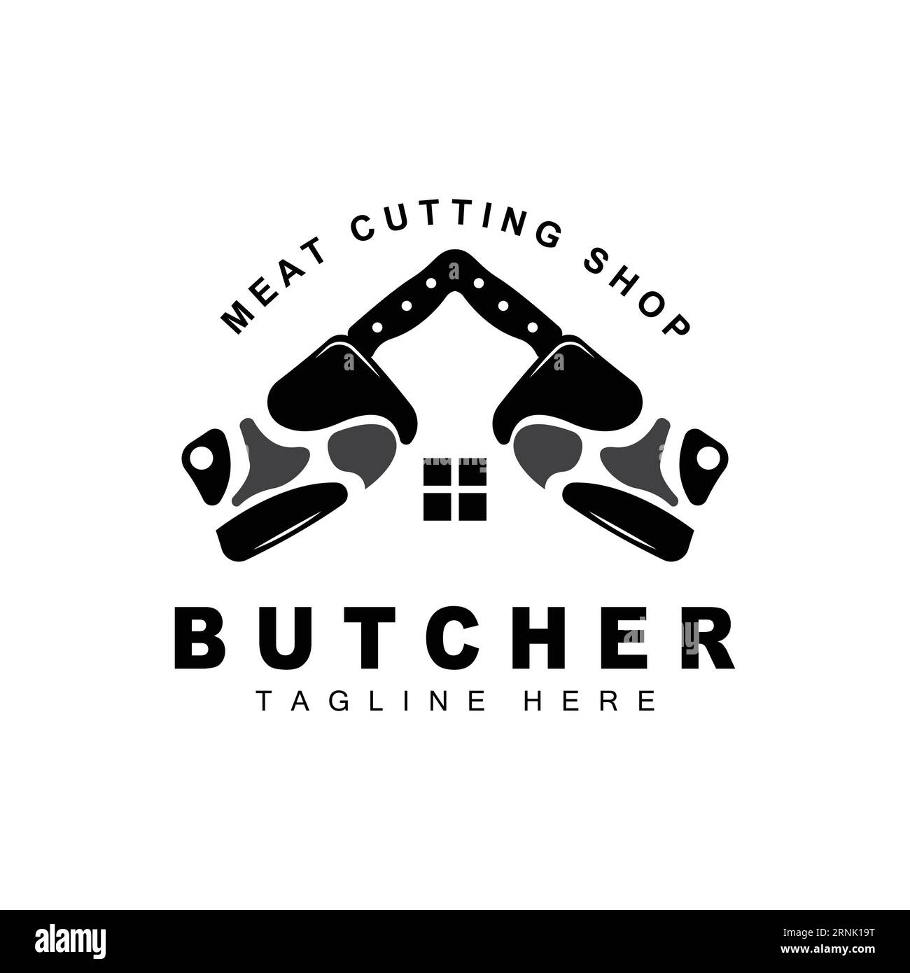 Logo Butcher, modello vettoriale utensile da taglio coltelli, illustrazione del marchio del prodotto Illustrazione Vettoriale