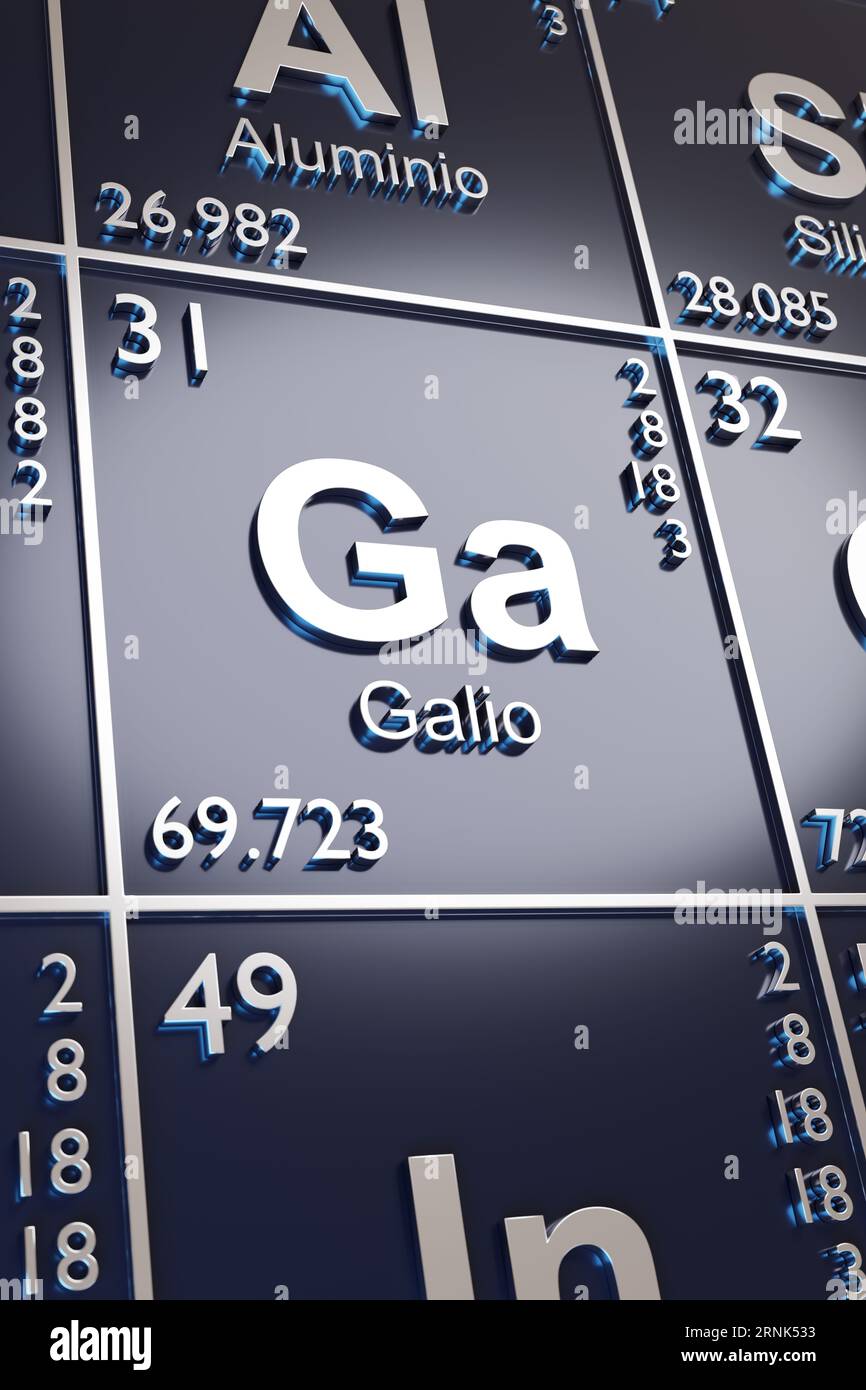 Il metallo Gallium sulla tavola periodica degli elementi in spagnolo. illustrazione 3d. Foto Stock