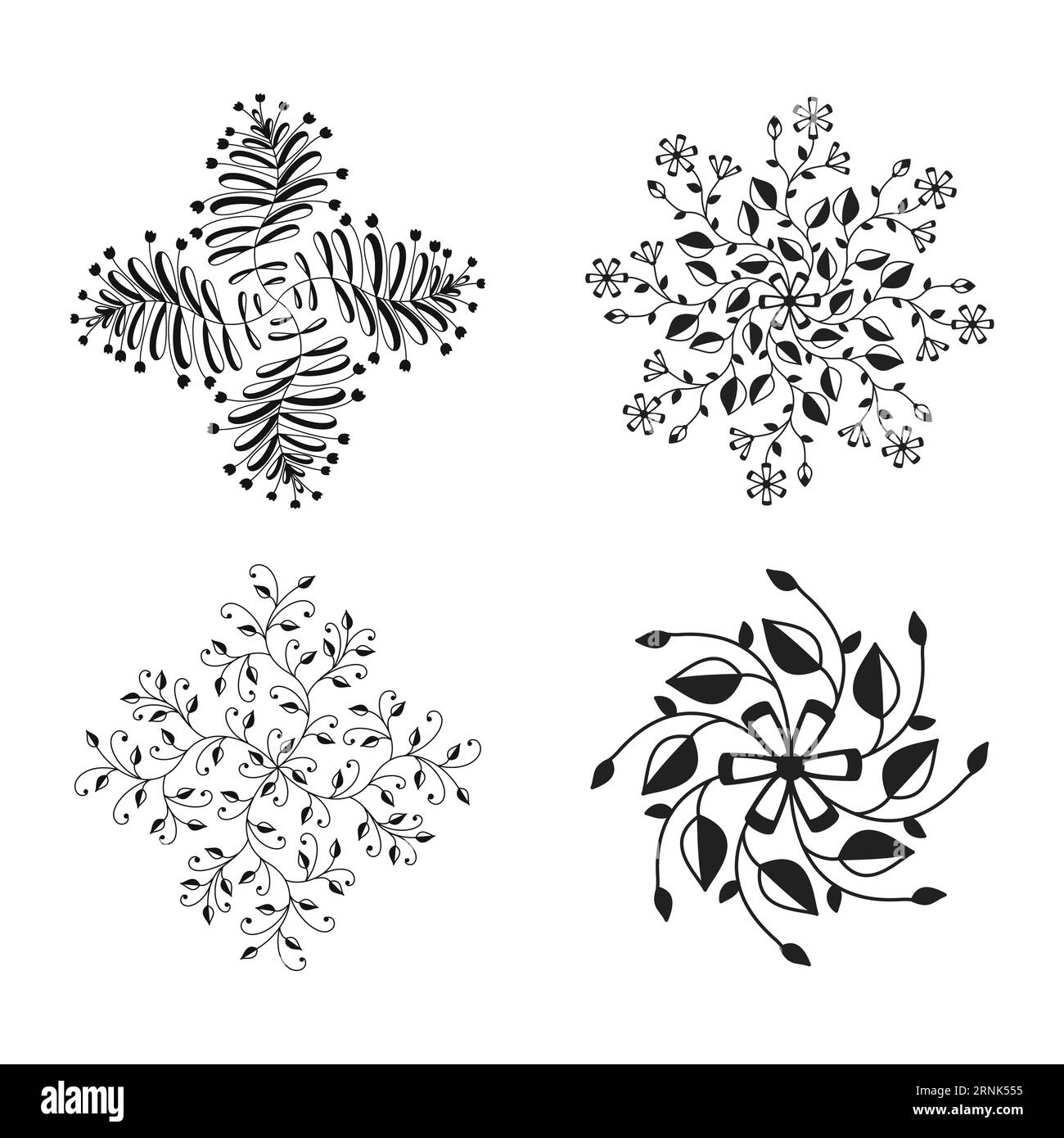 Illustrazione vettoriale. Raccolta di motivi astratti su sfondo bianco. Piante e fiori Illustrazione Vettoriale