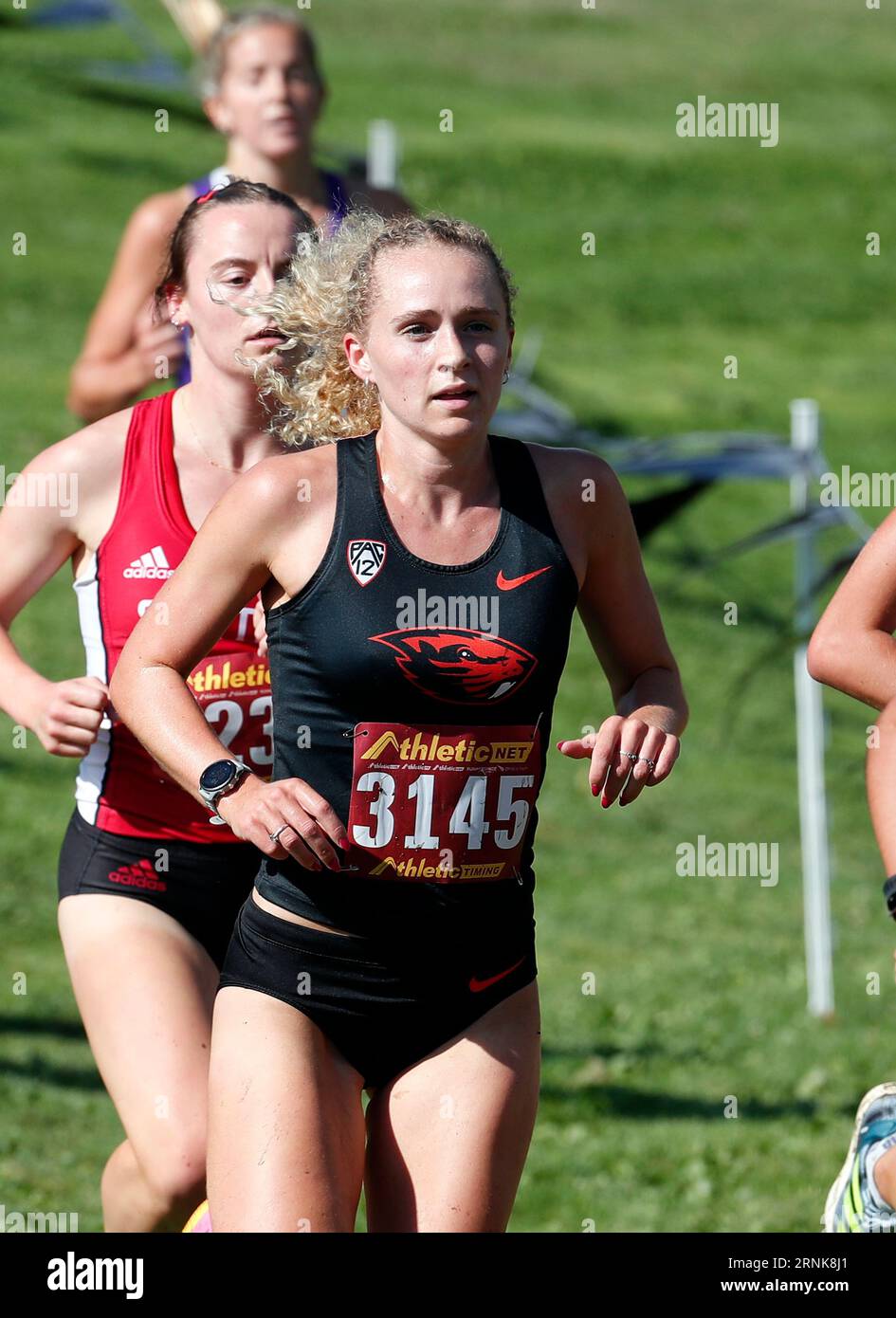 1 settembre 2023: La Senior Allura Markow dell'Università dell'Oregon (3130) gareggia nell'evento 4K femminile al Linfield Harrier Classic NCAA Cross Country Meet al Joe Dancer Park, McMinneville, OREGON. Larry C. Lawson/CSM Credit: Cal Sport Media/Alamy Live News Foto Stock