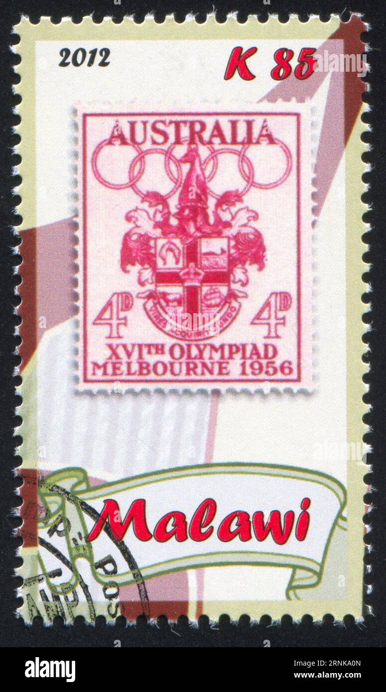 MALAWI - CIRCA 2012: Francobollo stampato dal Malawi, mostra stemma, circa 2012 Foto Stock