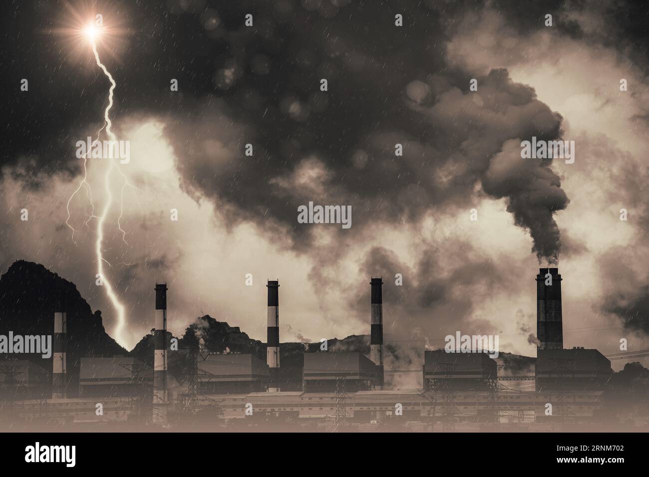 Il camino del settore rilascia fumo sporco monossido di carbonio inquinamento atmosferico pioggia acida all'effetto di riscaldamento globale della lanina Foto Stock